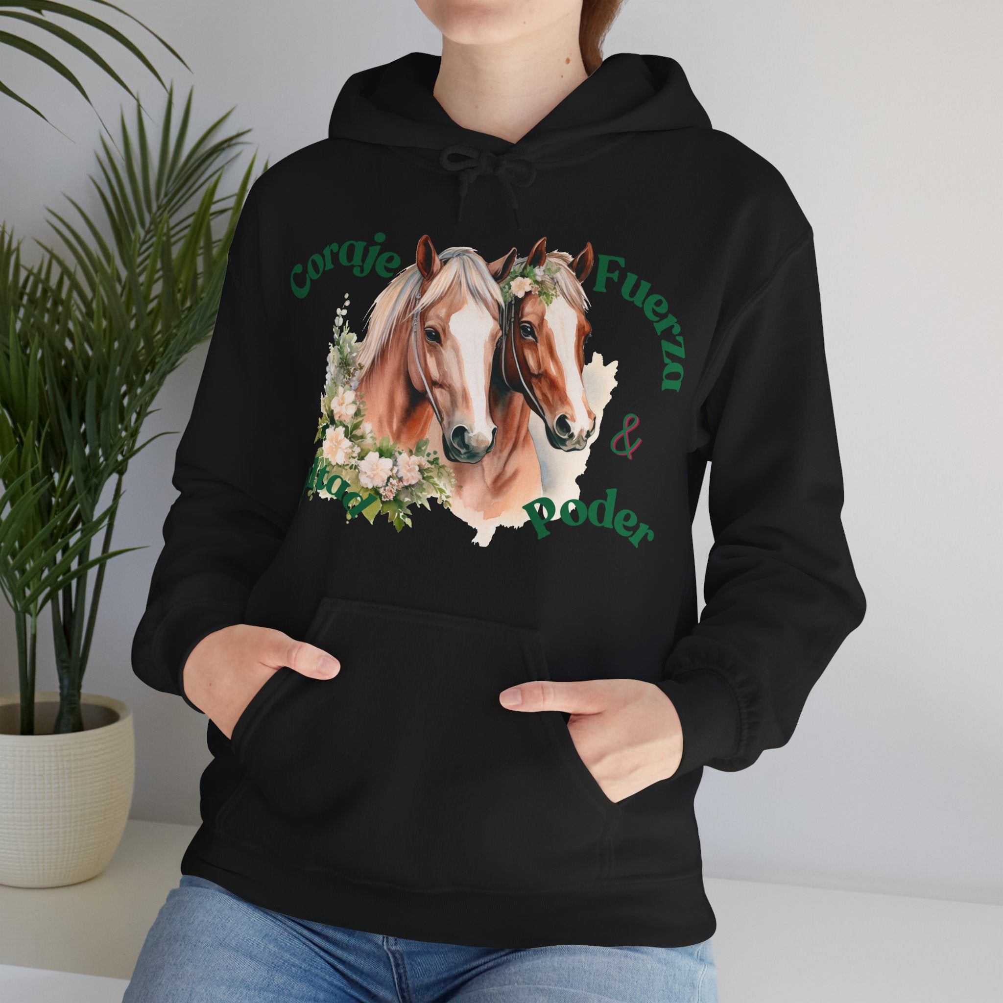 Equine Spirit Hooded Sweatshirt - Courage, Strength, Love, Gift for Horse Lovers, Cozy Wear, Equestrian Apparel, Motivational Sweatshirt