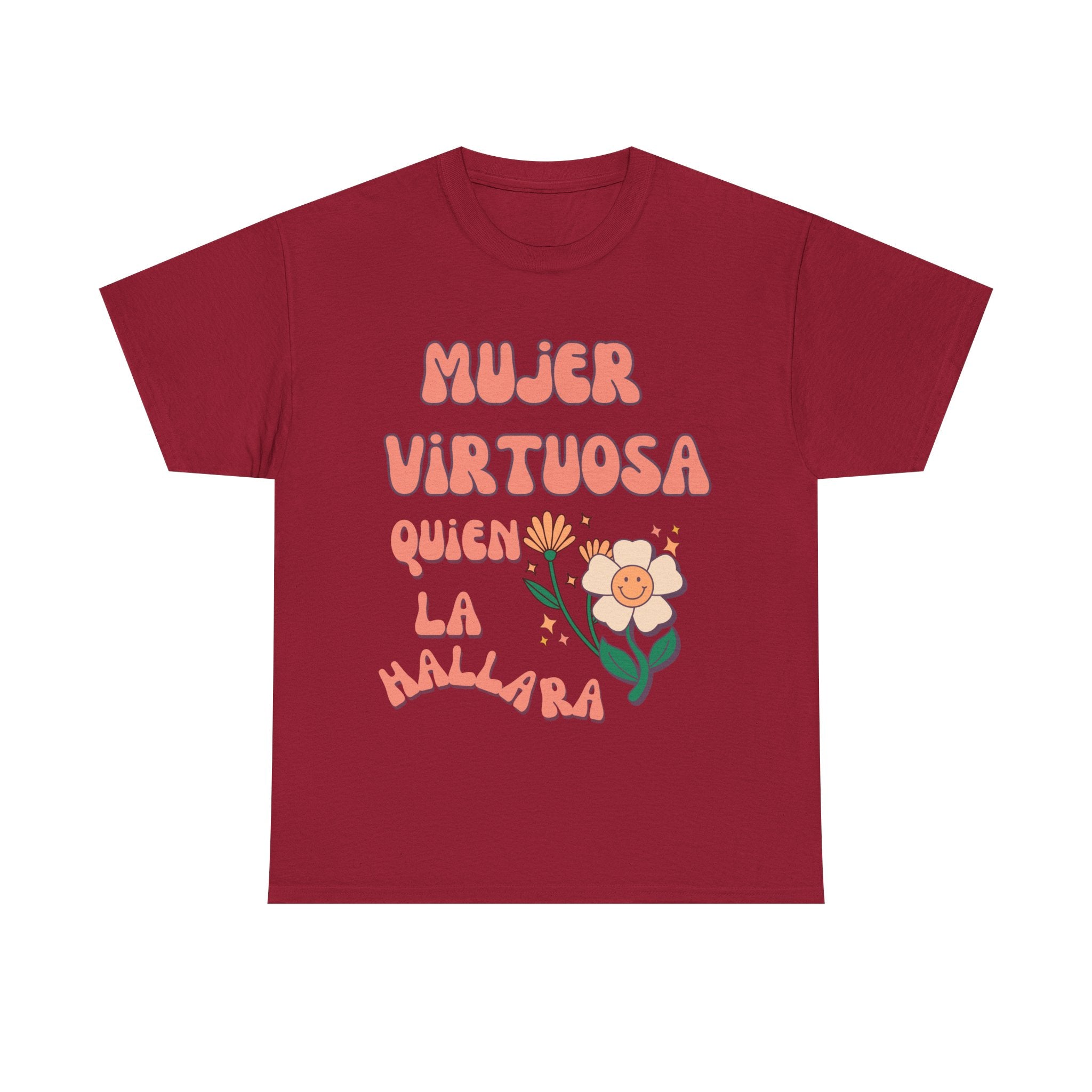 Empowering Unisex Heavy Cotton Tee - 'Mujer Virtuosa' Floral Print, Inspirational Gift, Feminist T-Shirt, Everyday Wear, Motivation Tee