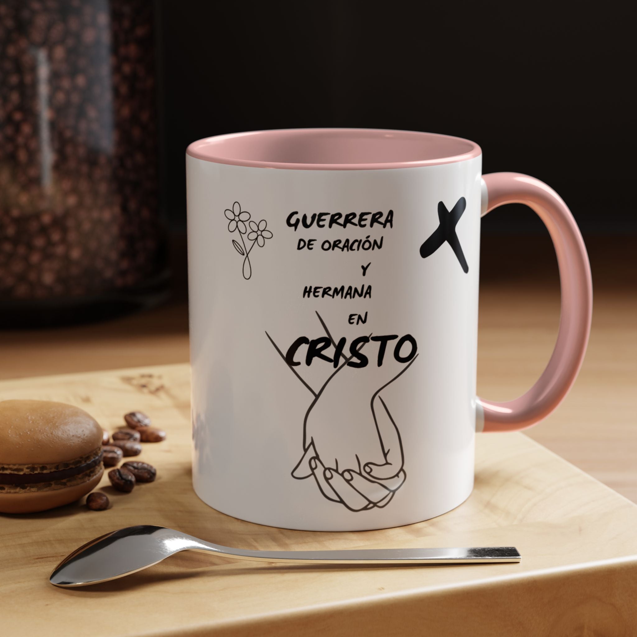 Christian Prayer Warrior Mug — "Guerrera de Oración y Hermana en Cristo" Accent Coffee Cup (11/15oz)