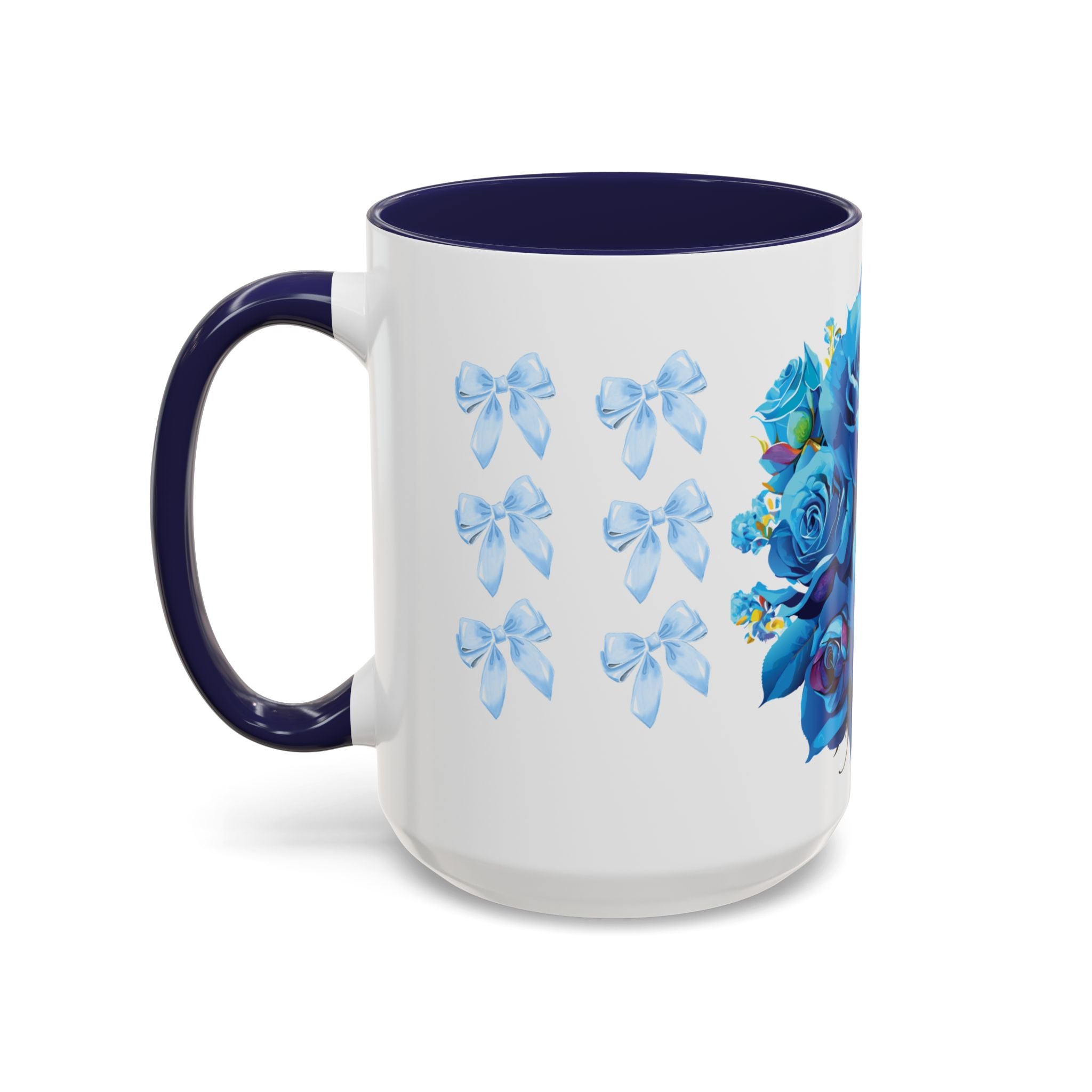 Blue Rose Accent Coffee Mug – Floral Bouquet Design (11/15 oz)