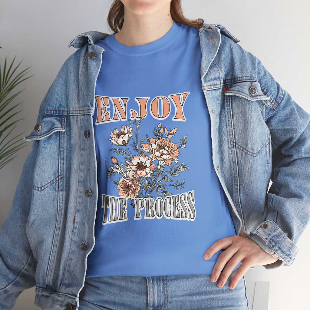 Unisex Heavy Cotton Tee - Enjoy the Process Floral Shirt, Gifts for Her, Motivational Tee, Casual Wear, Nature Lovers T-Shirt