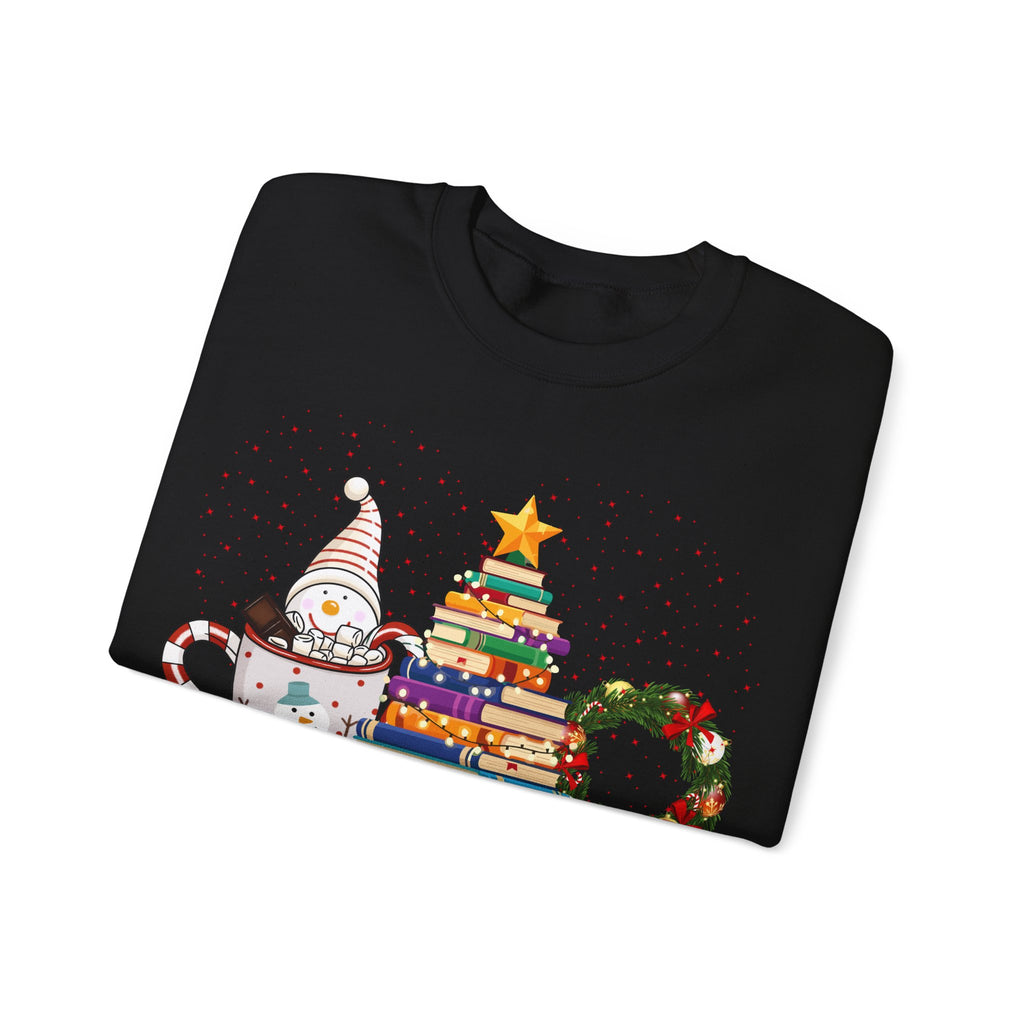 Merry Christmas Book Tree & Cat Crewneck Sweatshirt