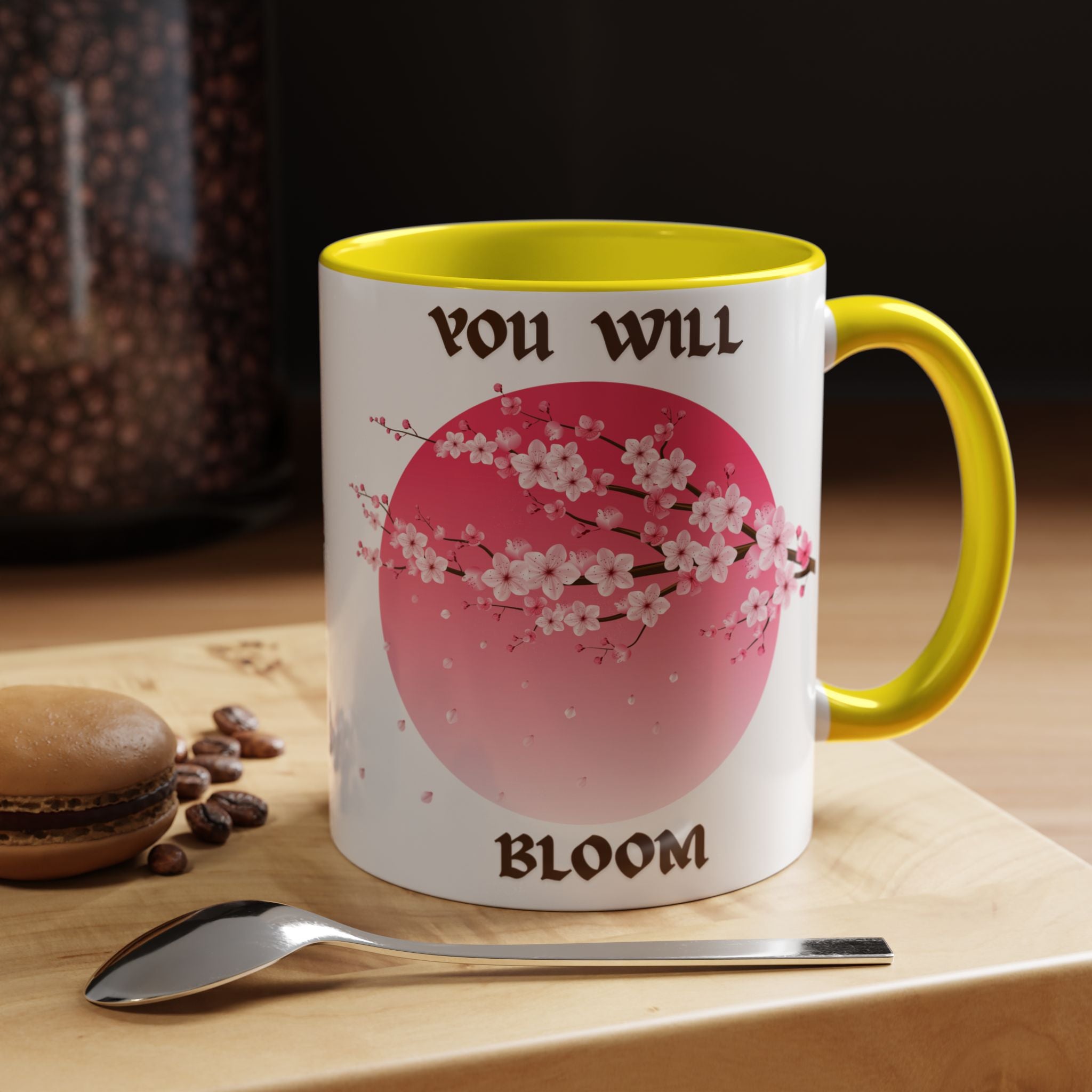 You Will Bloom Accent Coffee Mug — Cherry Blossom Inspirational 11/15oz