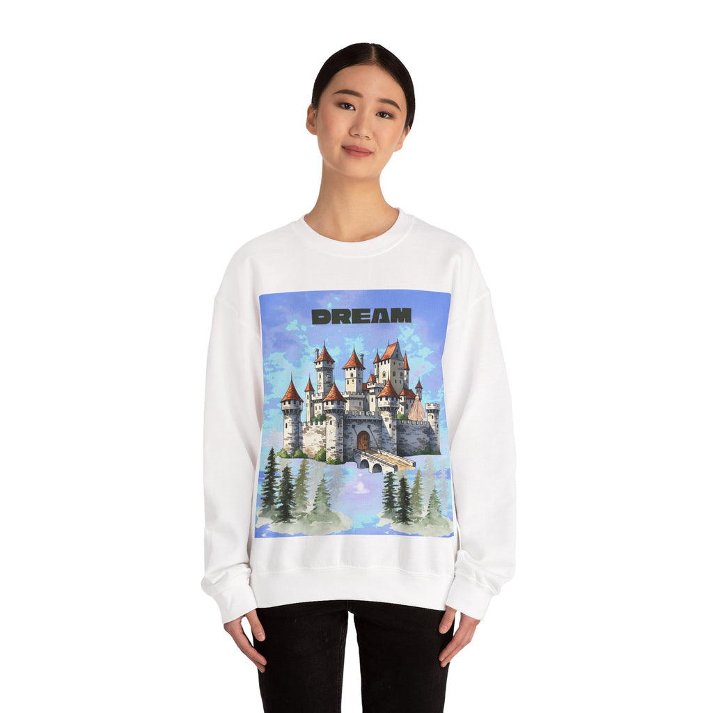 Dreamy Castle Crewneck Sweatshirt, Cozy Graphic Sweatshirt, Unisex Pullover, Pastel Art Apparel, Fantasy Sweatshirt