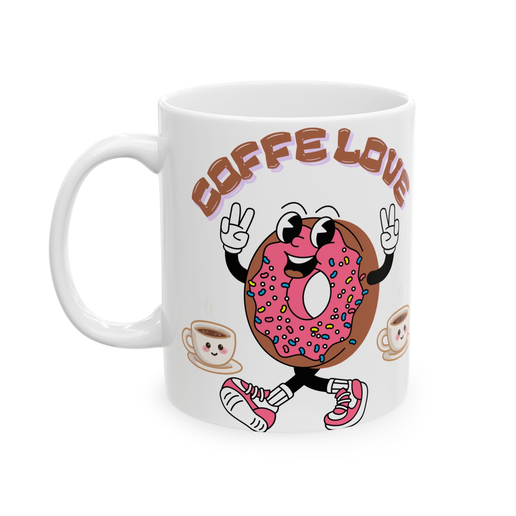 Coffee Love Ceramic Mug - Fun Donut & Coffee Design