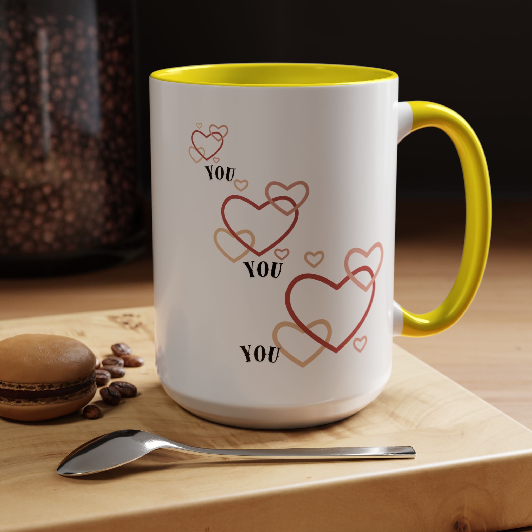 Love You Accent Coffee Mug, Valentine's Day Gift, Heart Mug, Cute Coffee Cup, Romantic Beverage Container