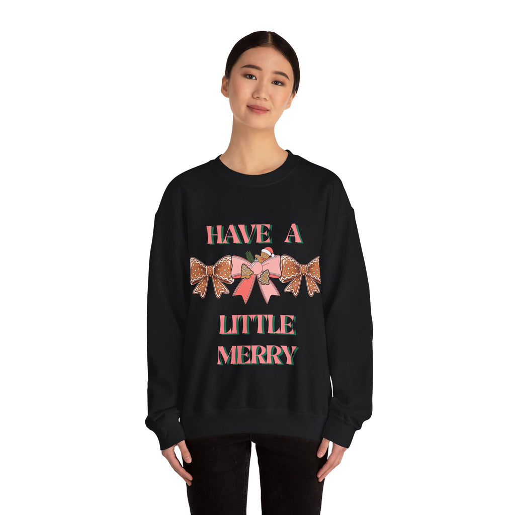 Have a Little Merry Crewneck Sweatshirt — Pink Holiday Bow Christmas Sweater