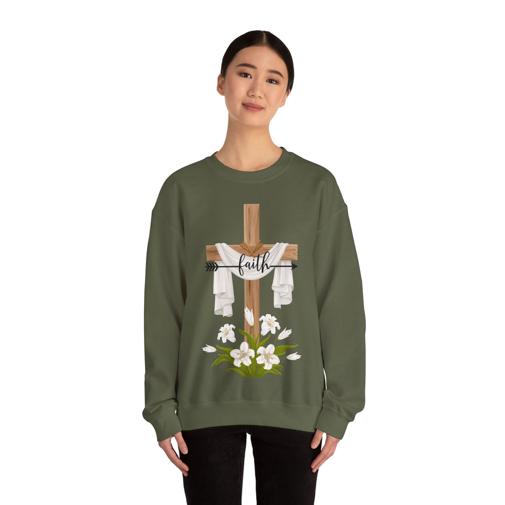 Faith Cross Crewneck Sweatshirt — Easter Lily Christian Pullover