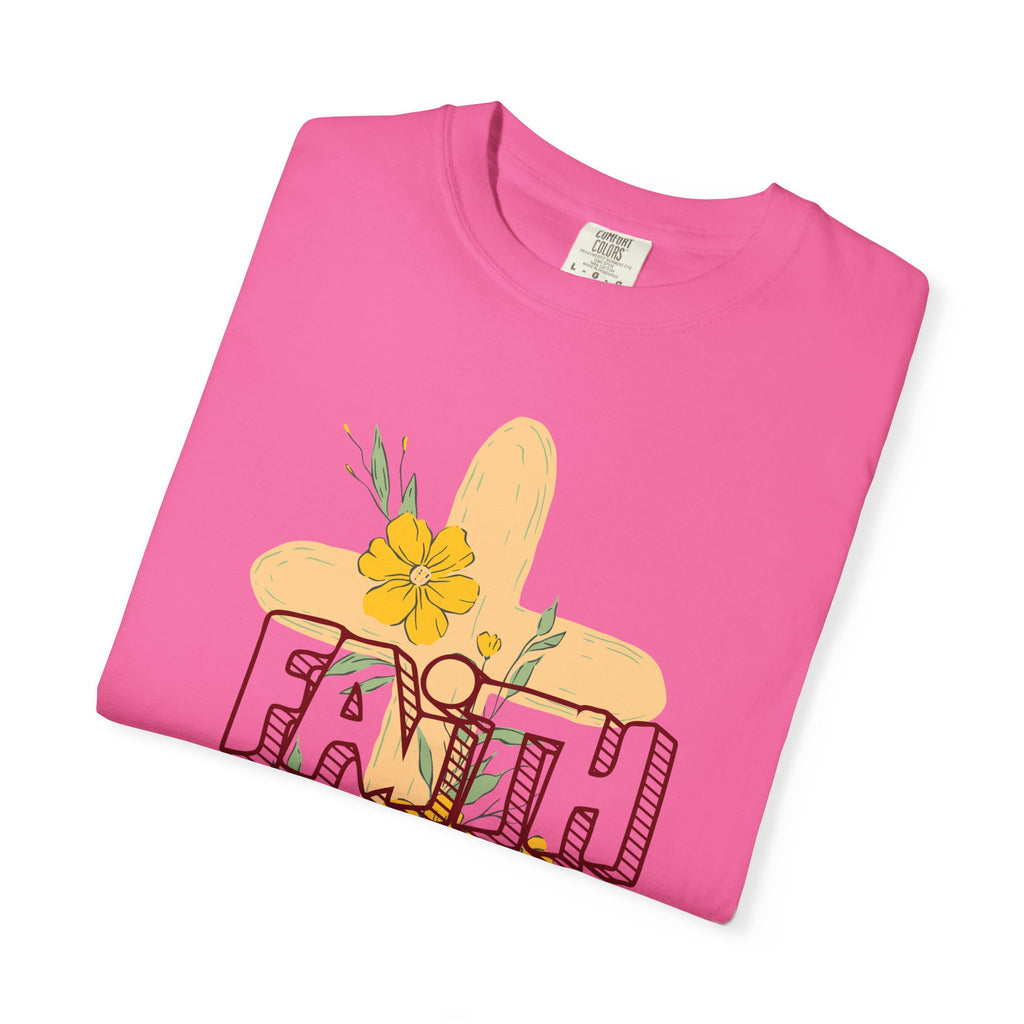 Faith Cross Floral T-Shirt — Christian Inspirational Tee with Yellow Flowers