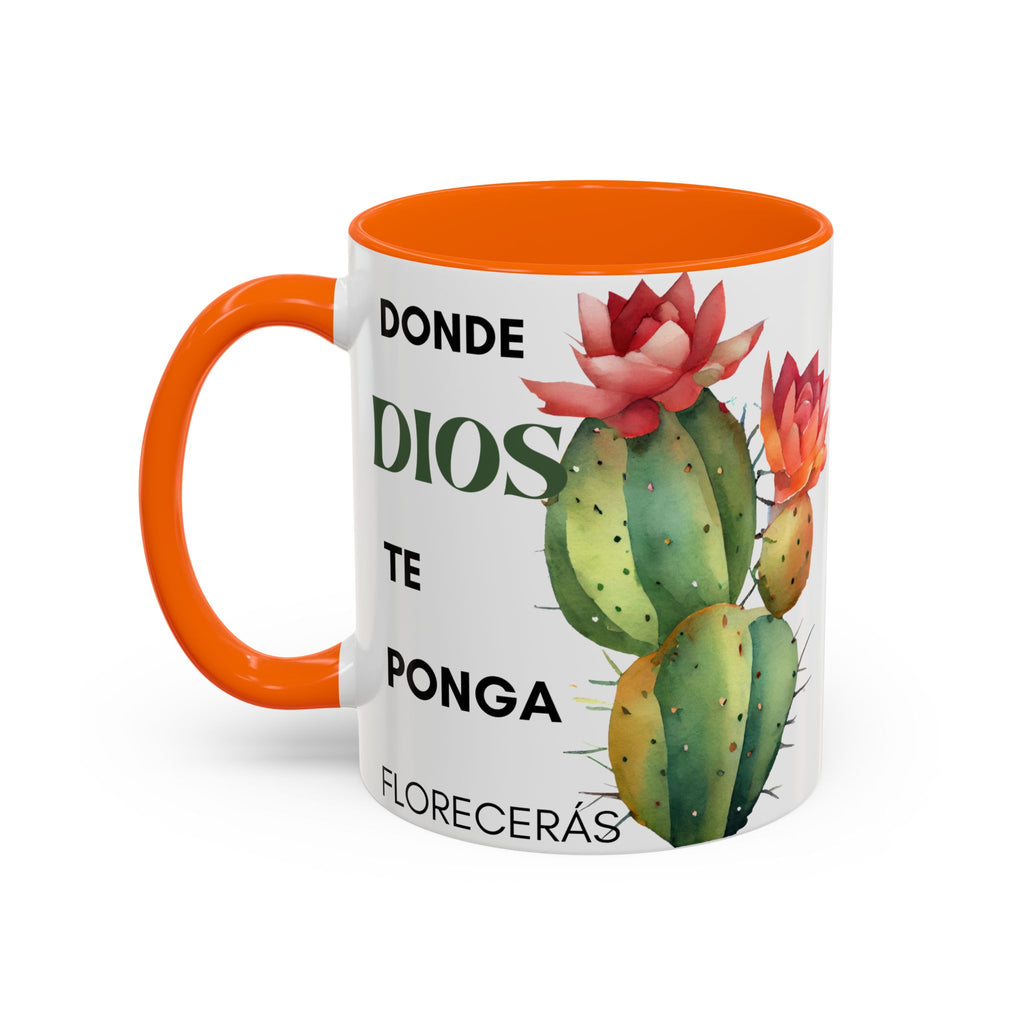 Cactus Floral Accent Coffee Mug – ‘Donde Dios Te Ponga Florecerás’ Spanish Inspirational Mug