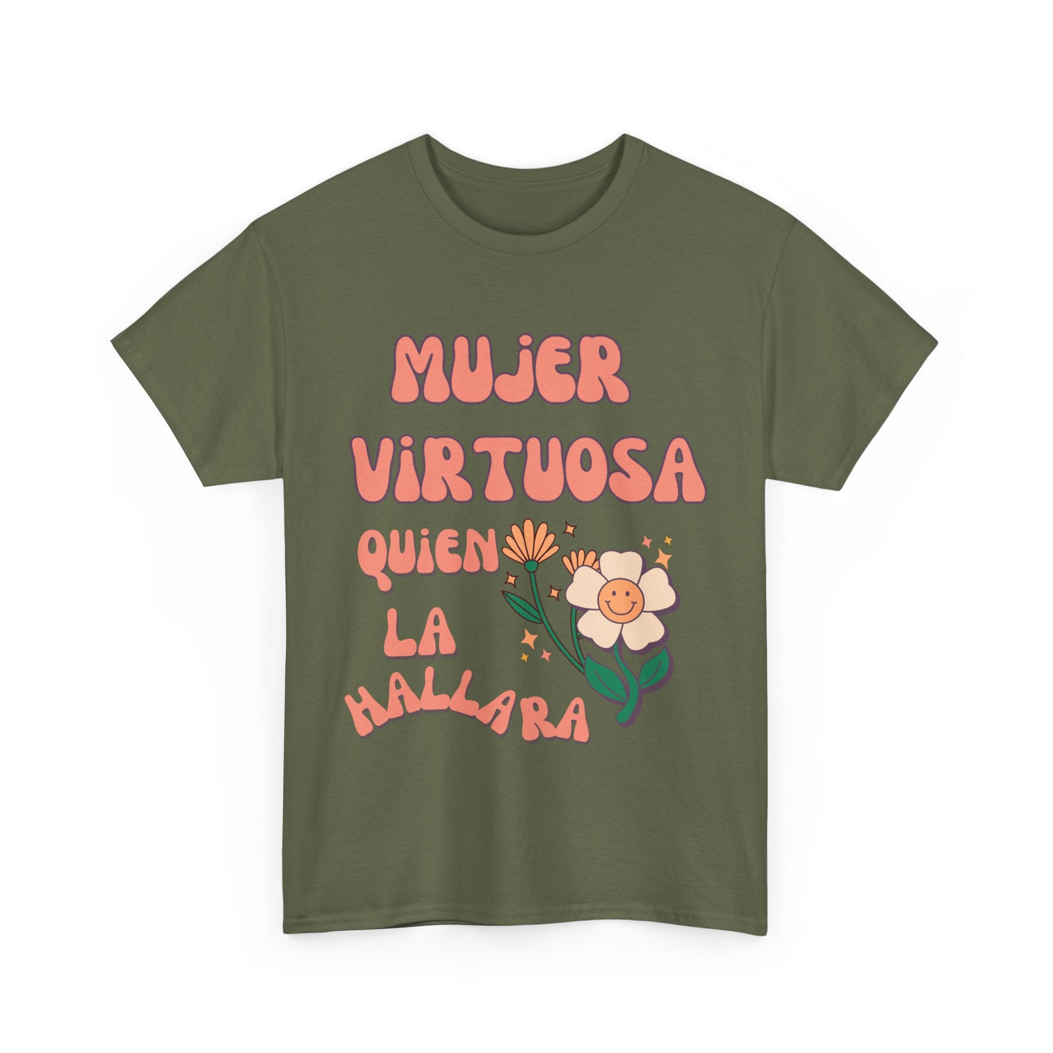 Empowering Unisex Heavy Cotton Tee - 'Mujer Virtuosa' Floral Print, Inspirational Gift, Feminist T-Shirt, Everyday Wear, Motivation Tee