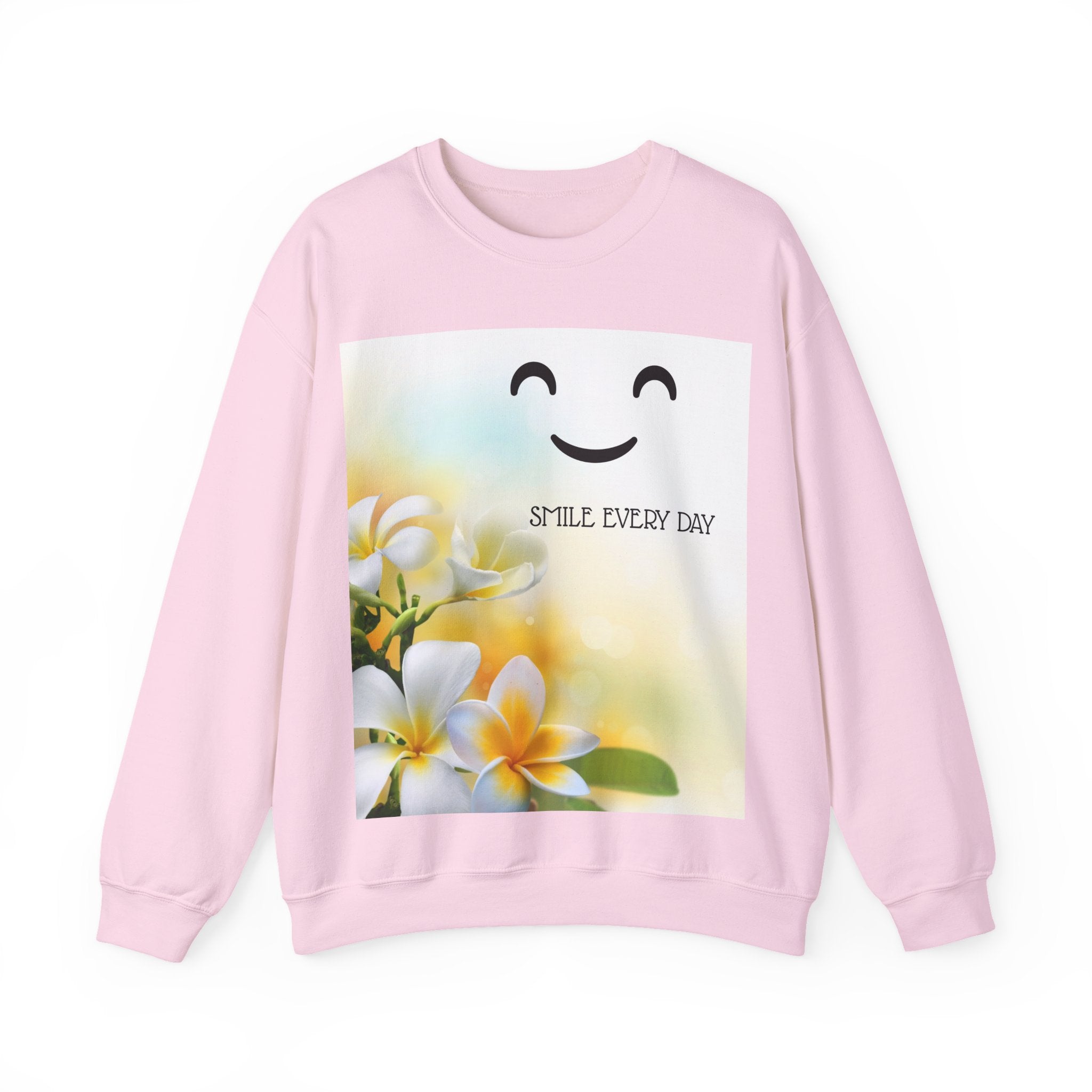 Smile Every Day Crewneck Sweatshirt — Floral Plumeria Happy Face Graphic