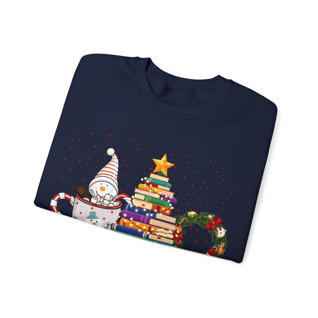 Merry Christmas Book Tree & Cat Crewneck Sweatshirt