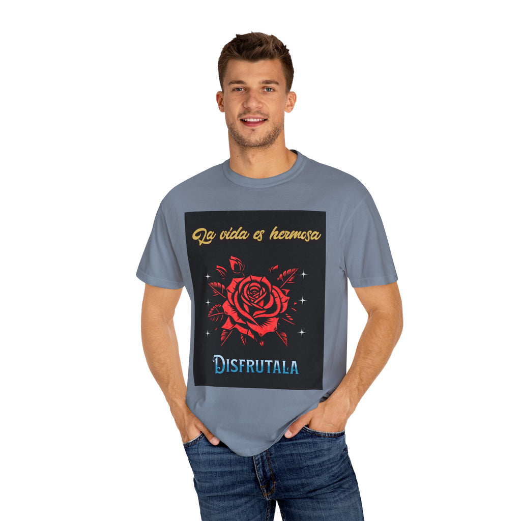 Vibrant Graphic Tee - 'La Vida es Hermosa' Rose Design, Unisex Cotton T-shirt, Gift for Friends, Positive Vibes, Casual Wear, Summer Style
