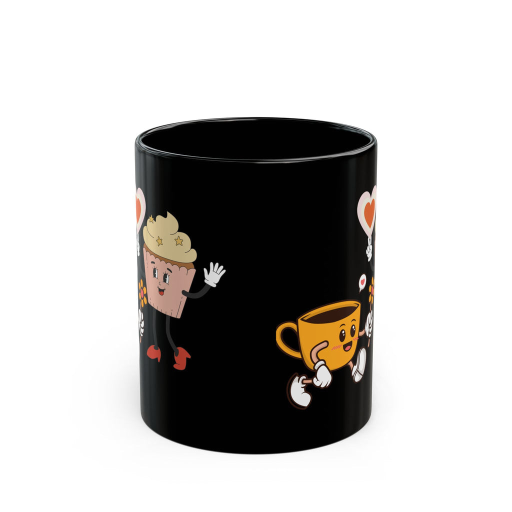 Cute Cup & Cupcake Love Mug — Whimsical Retro Coffee Gift (Black, 11oz/15oz)