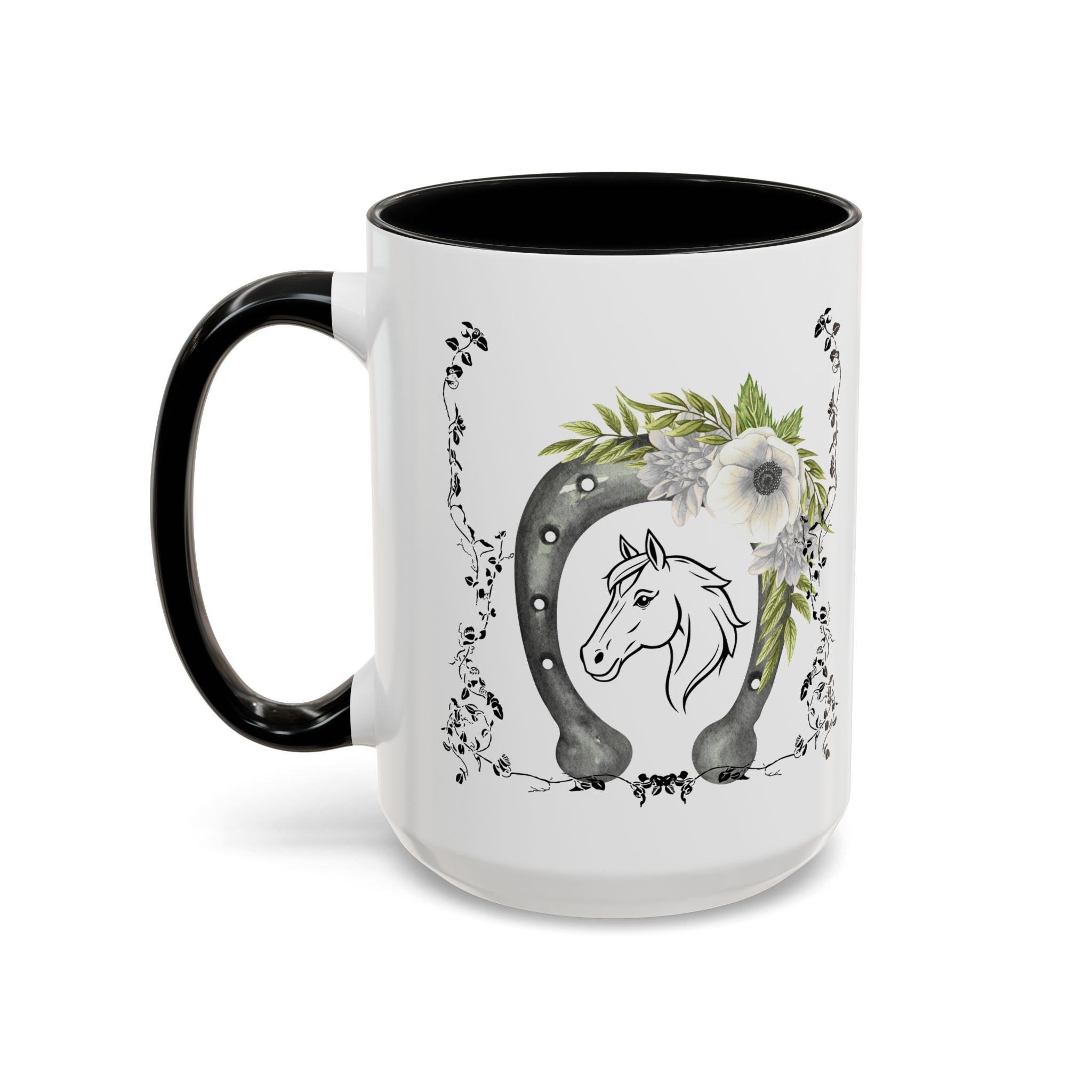 Personalized Floral Horseshoe Mug - Unique Gift for Horse Lovers, Cowgirl Theme, Farmhouse Decor, Wedding Favors, Custom Name Mug