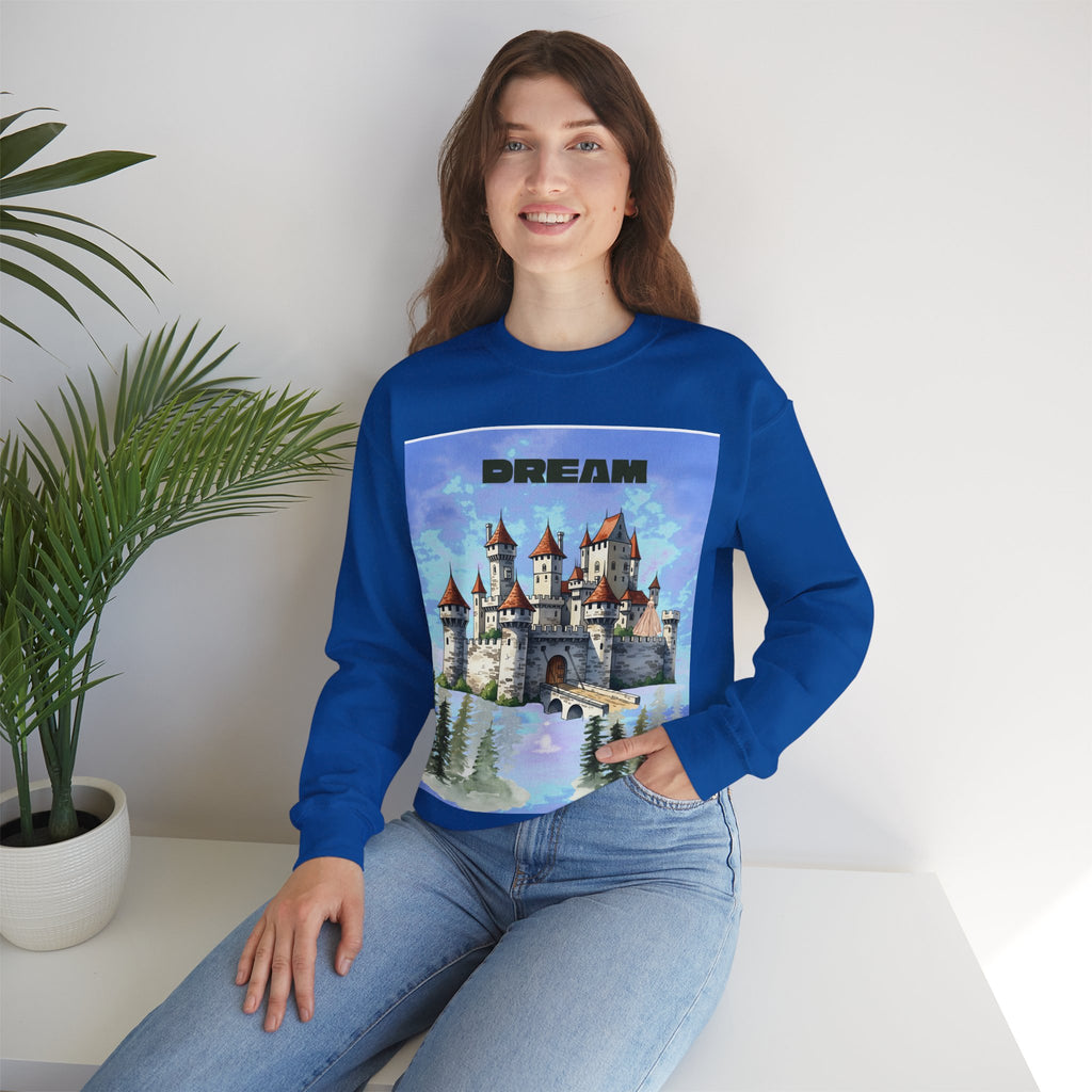 Dreamy Castle Crewneck Sweatshirt, Cozy Graphic Sweatshirt, Unisex Pullover, Pastel Art Apparel, Fantasy Sweatshirt