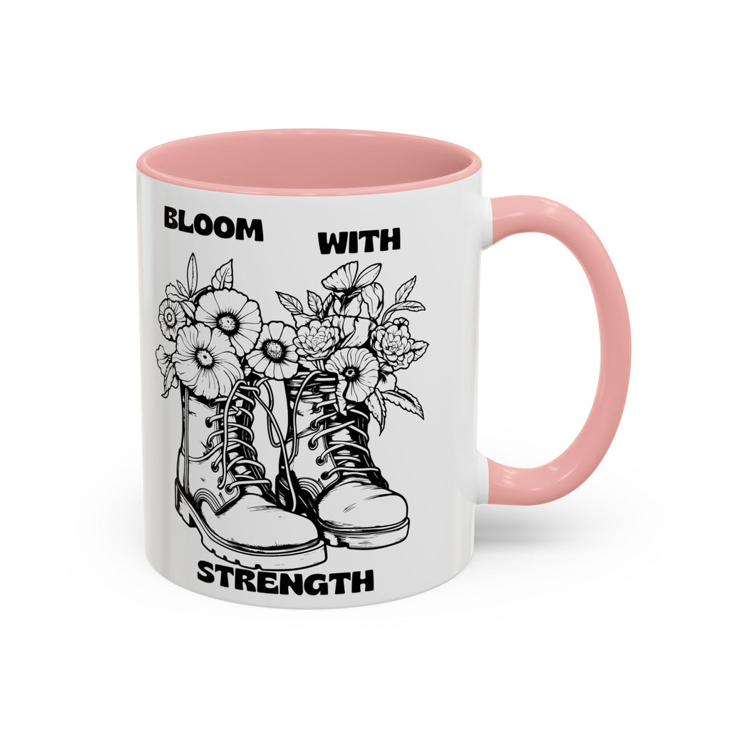 Bloom With Strength Coffee Mug — Floral Boots Inspirational Accent Mug (11/15oz)