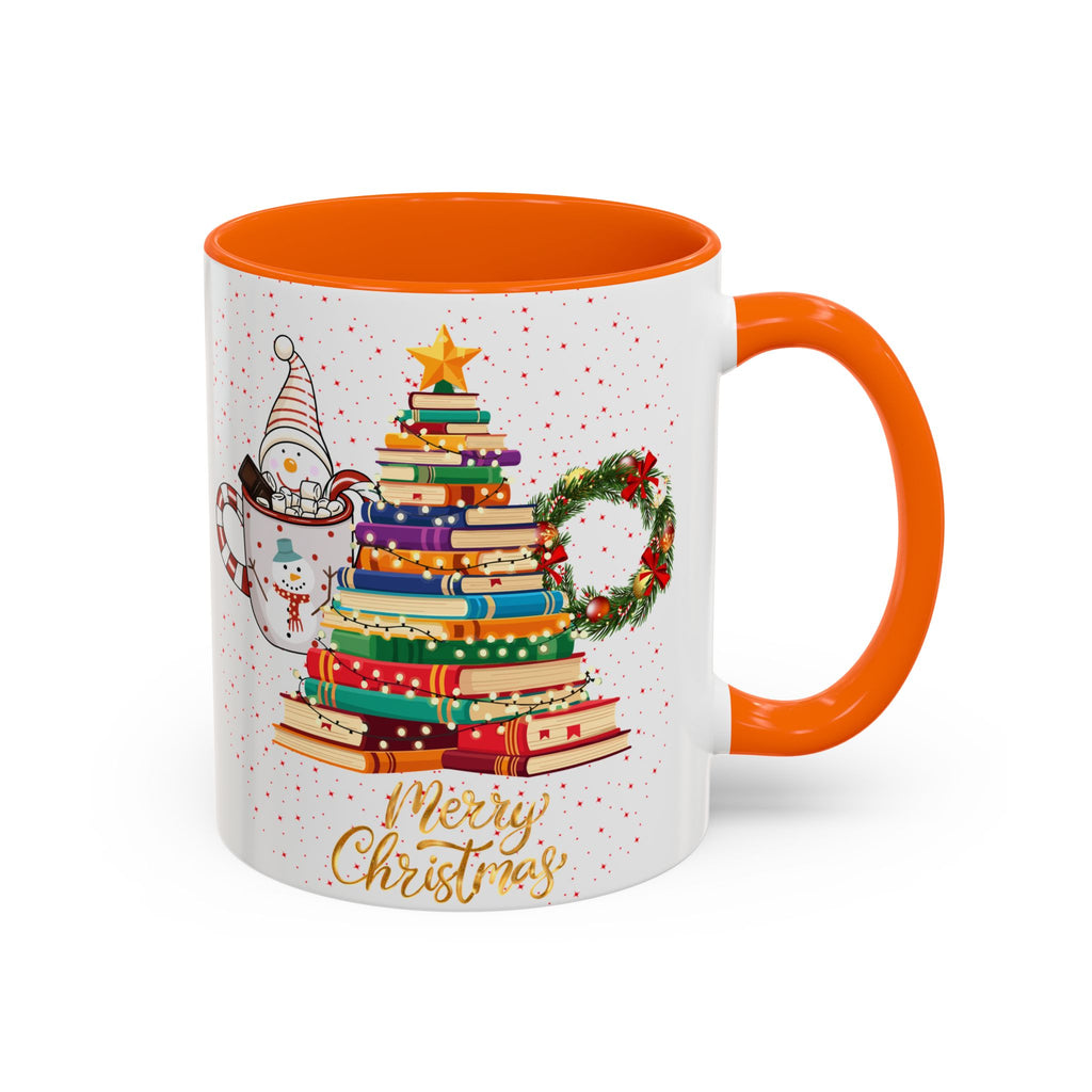 Christmas Book Tree Coffee Mug — Merry Christmas Accent Mug (11/15oz)
