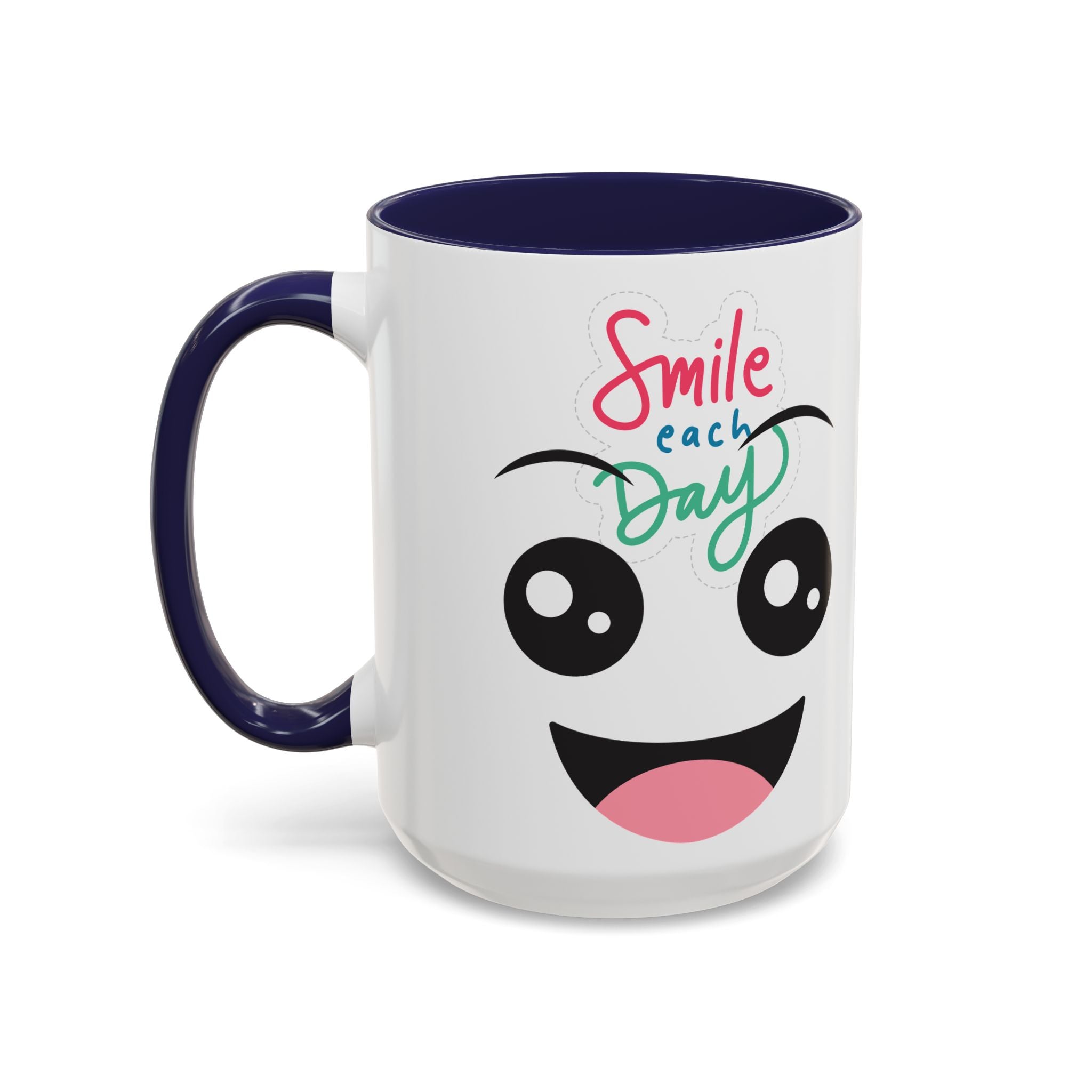 Smile Each Day Coffee Mug — Cute Cartoon Face Accent Mug (11/15oz)
