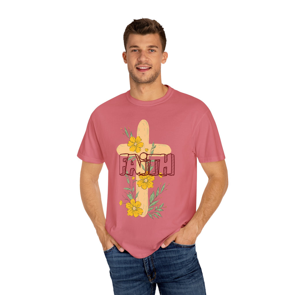Faith Cross Floral T-Shirt — Christian Inspirational Tee with Yellow Flowers