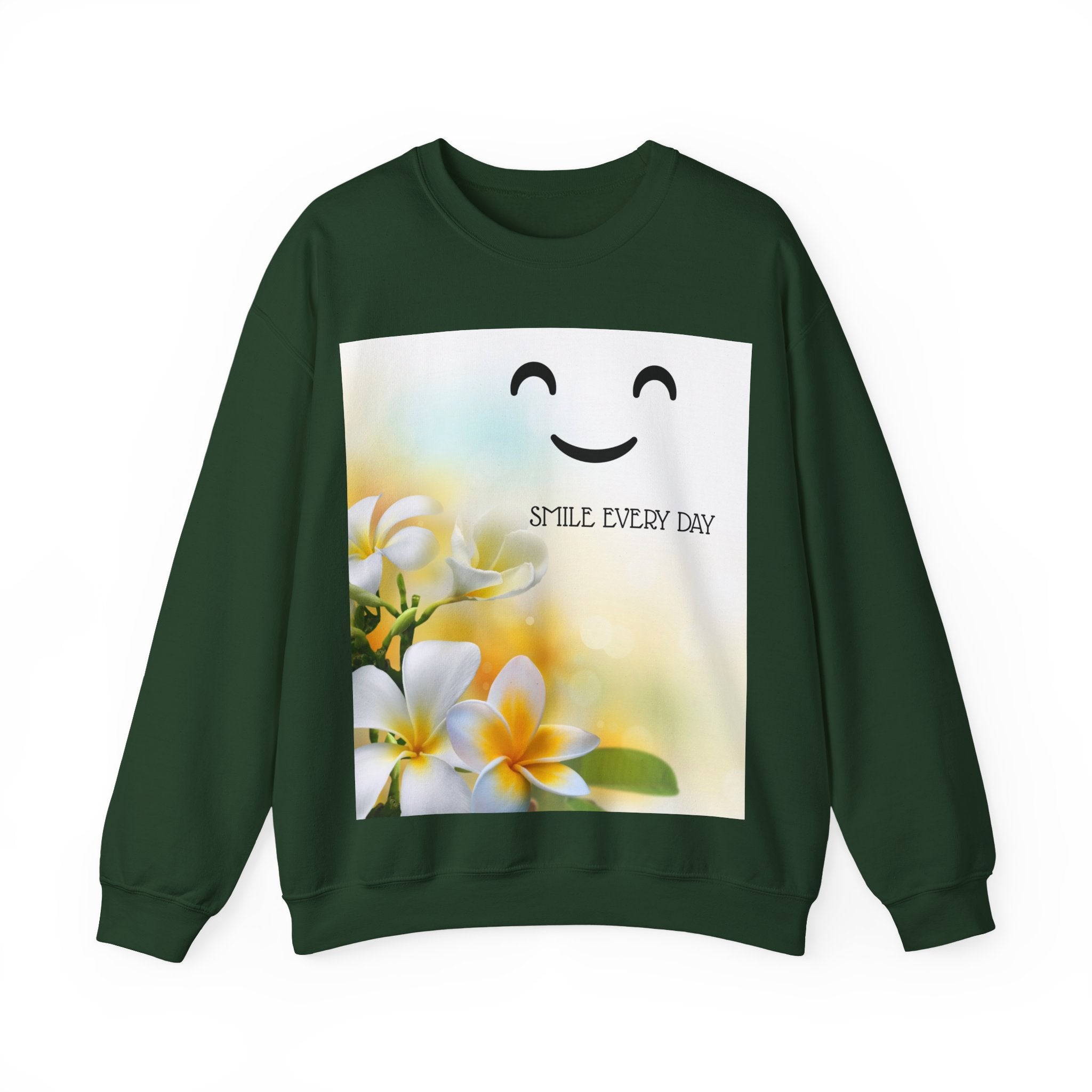 Smile Every Day Crewneck Sweatshirt — Floral Plumeria Happy Face Graphic