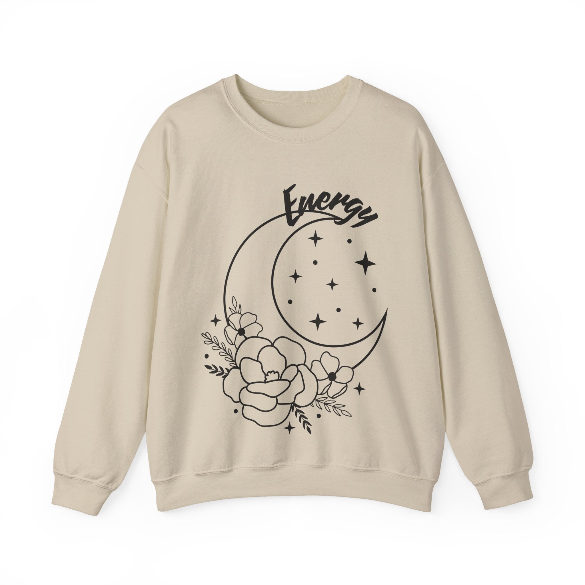Celestial Energy Sweatshirt, Moon and Flowers Crewneck, Cozy Unisex Top, Astrology Gift, Spiritual Apparel, Birthday Gift, Everyday Wear