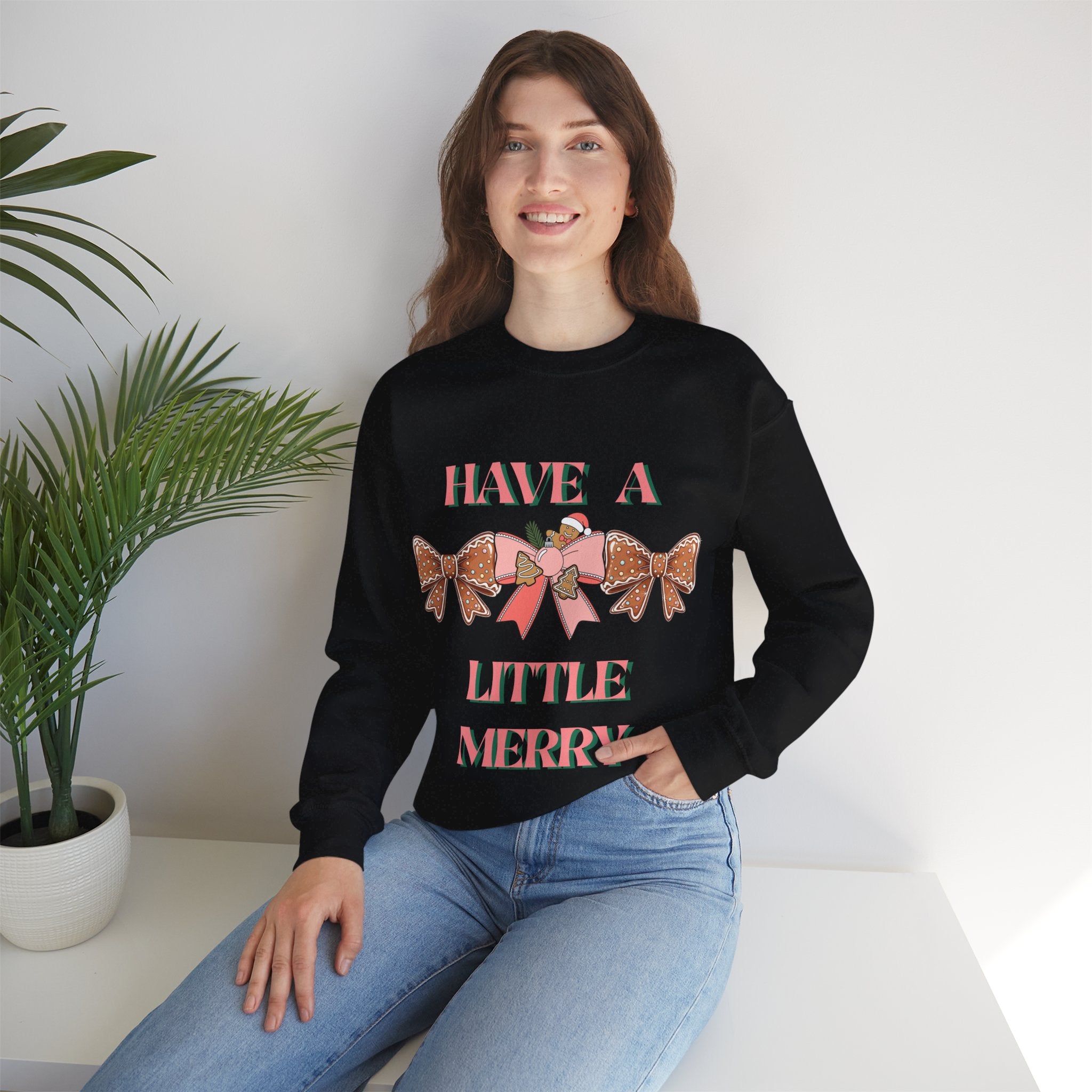 Have a Little Merry Crewneck Sweatshirt — Pink Holiday Bow Christmas Sweater