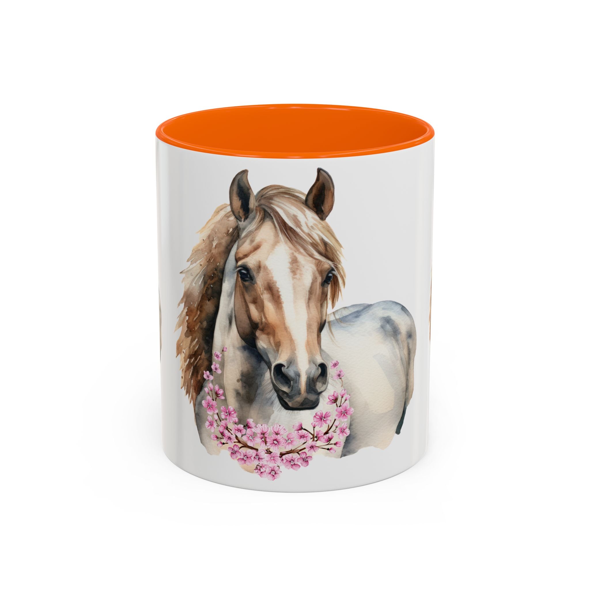 Horse Portrait Accent Coffee Mug — Floral Necklace Rustic Equestrian Gift (11/15oz)