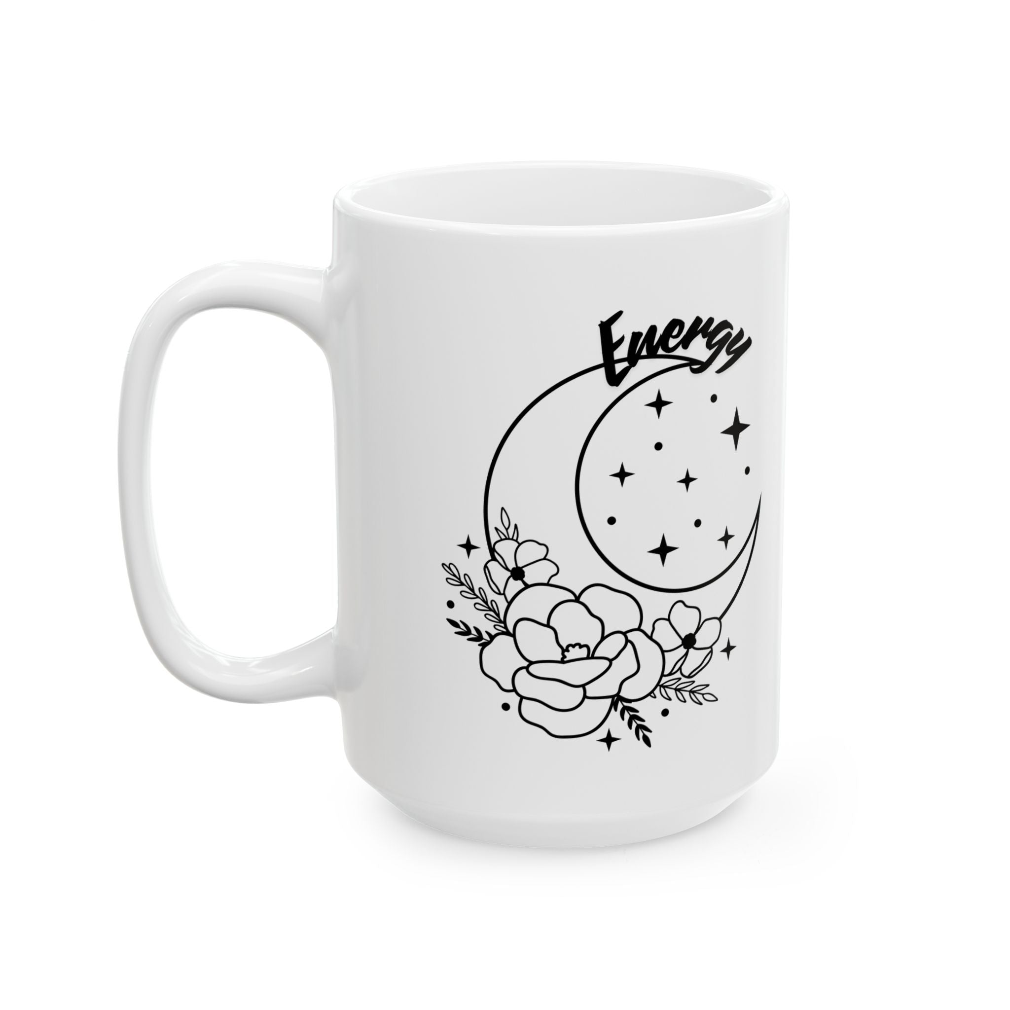 Moon Phase Floral Ceramic Mug | Empowering Gift for Coffee Lovers, Flower Lover's Mug, Astrology Coffee Cup, Celestial Drinkware