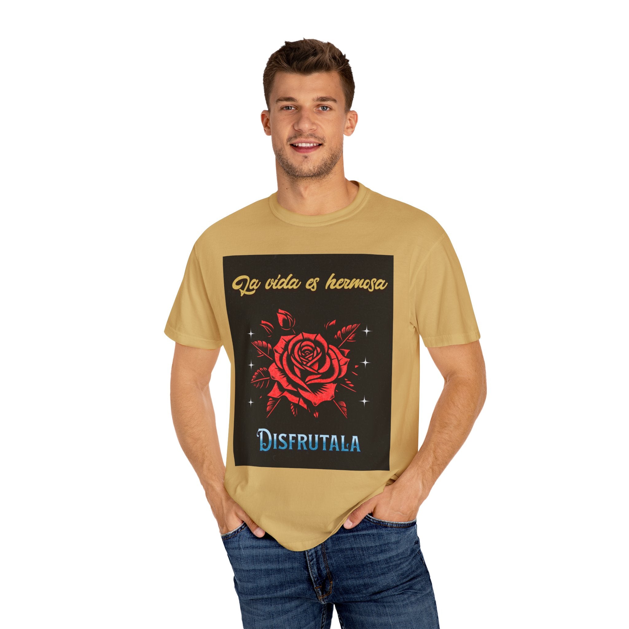 Vibrant Graphic Tee - 'La Vida es Hermosa' Rose Design, Unisex Cotton T-shirt, Gift for Friends, Positive Vibes, Casual Wear, Summer Style