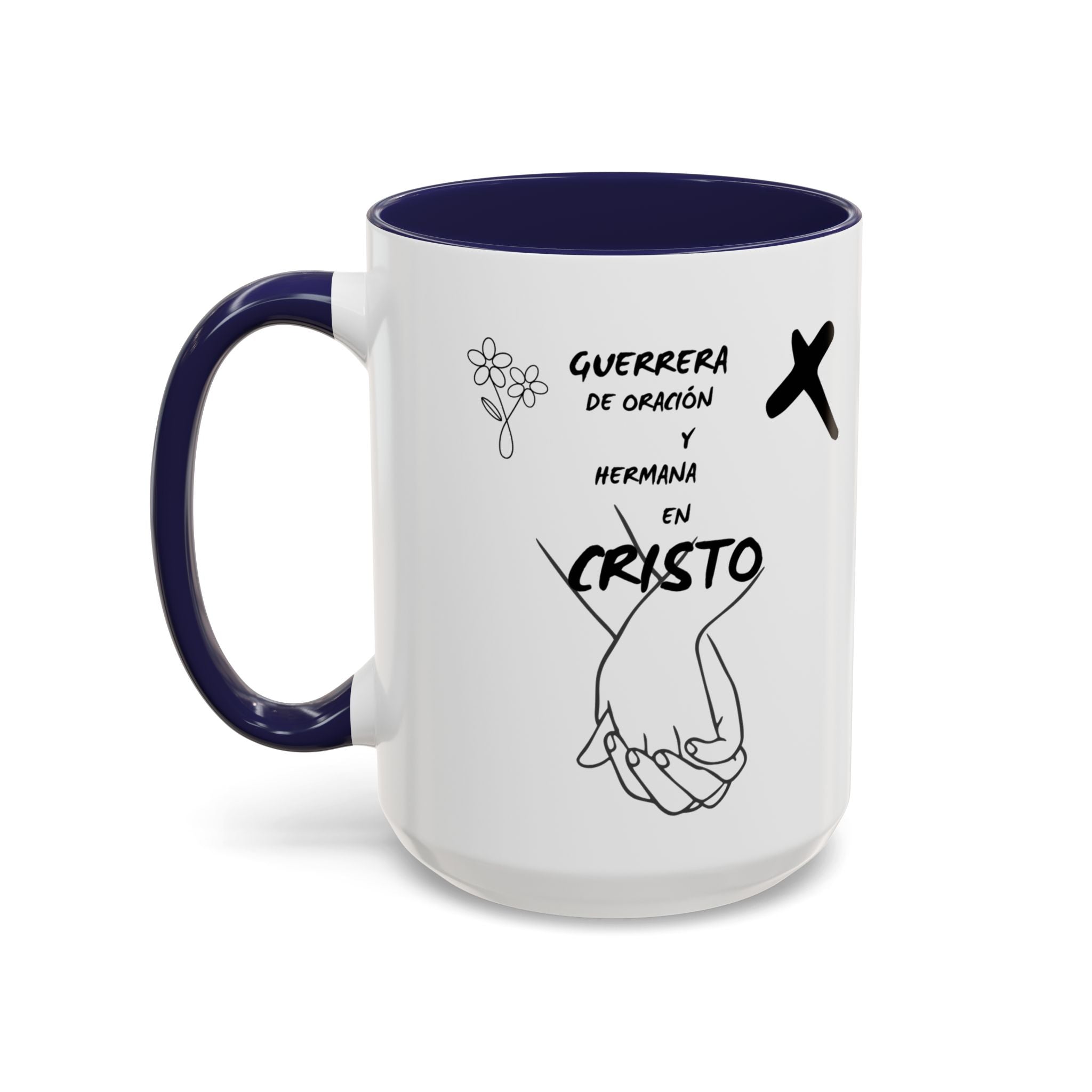 Christian Prayer Warrior Mug — "Guerrera de Oración y Hermana en Cristo" Accent Coffee Cup (11/15oz)