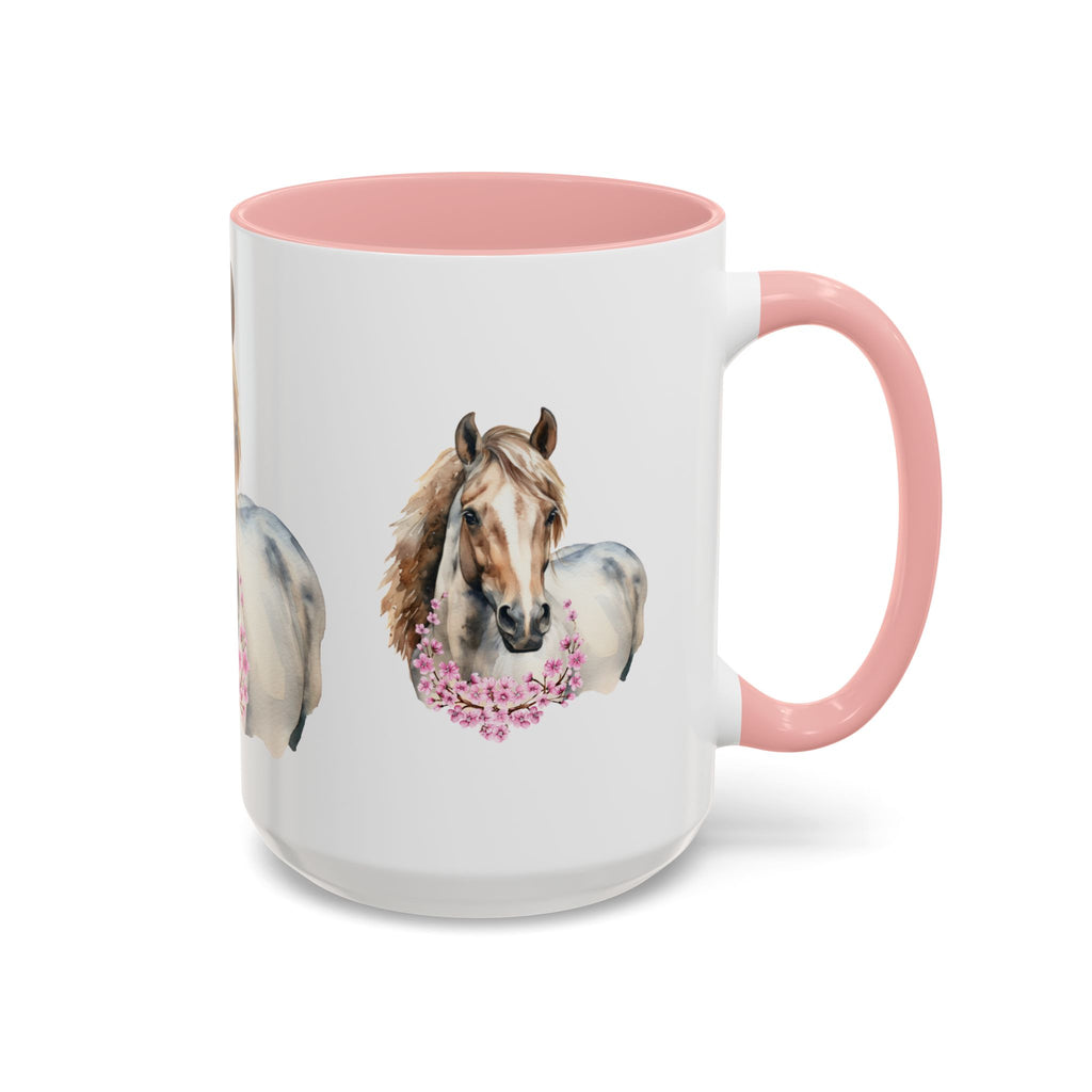 Horse Portrait Accent Coffee Mug — Floral Necklace Rustic Equestrian Gift (11/15oz)