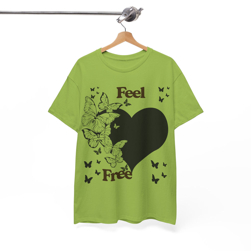 Butterfly Heart Unisex Heavy Cotton Tee, Feel Free Shirt, Nature Lover Gift, Casual Wear, Spring Fashion, Butterfly Design Tee