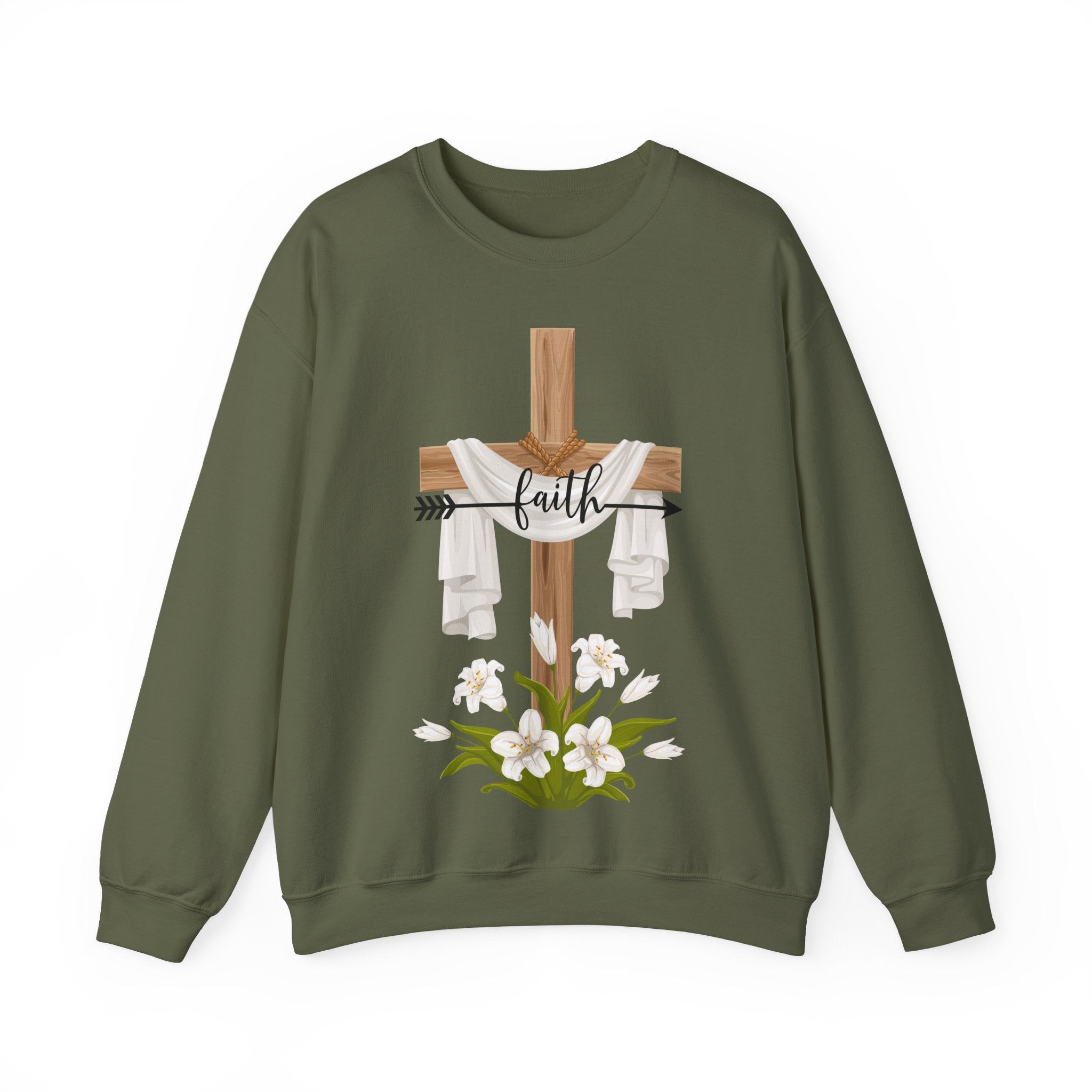 Faith Cross Crewneck Sweatshirt — Easter Lily Christian Pullover