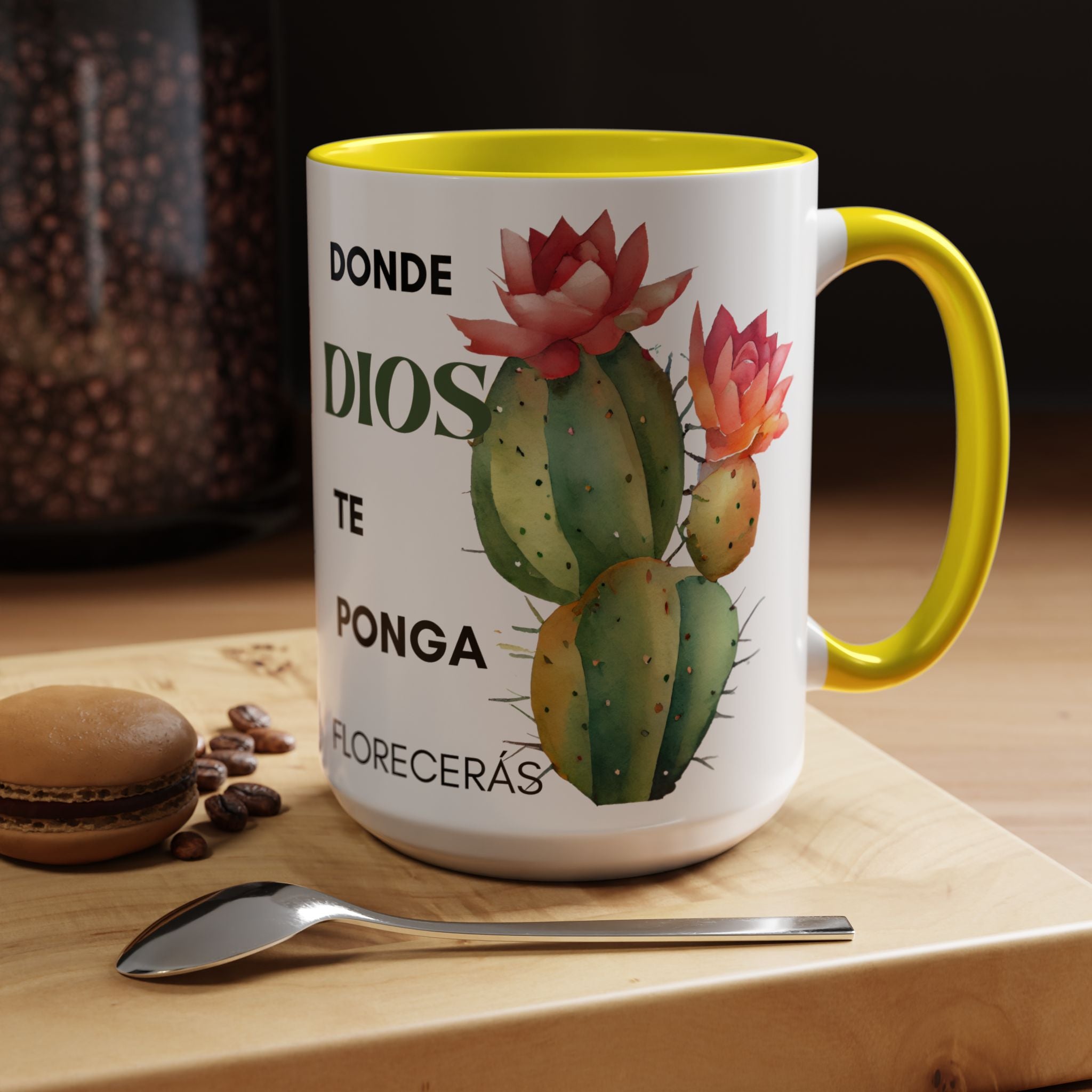 Cactus Floral Accent Coffee Mug – ‘Donde Dios Te Ponga Florecerás’ Spanish Inspirational Mug