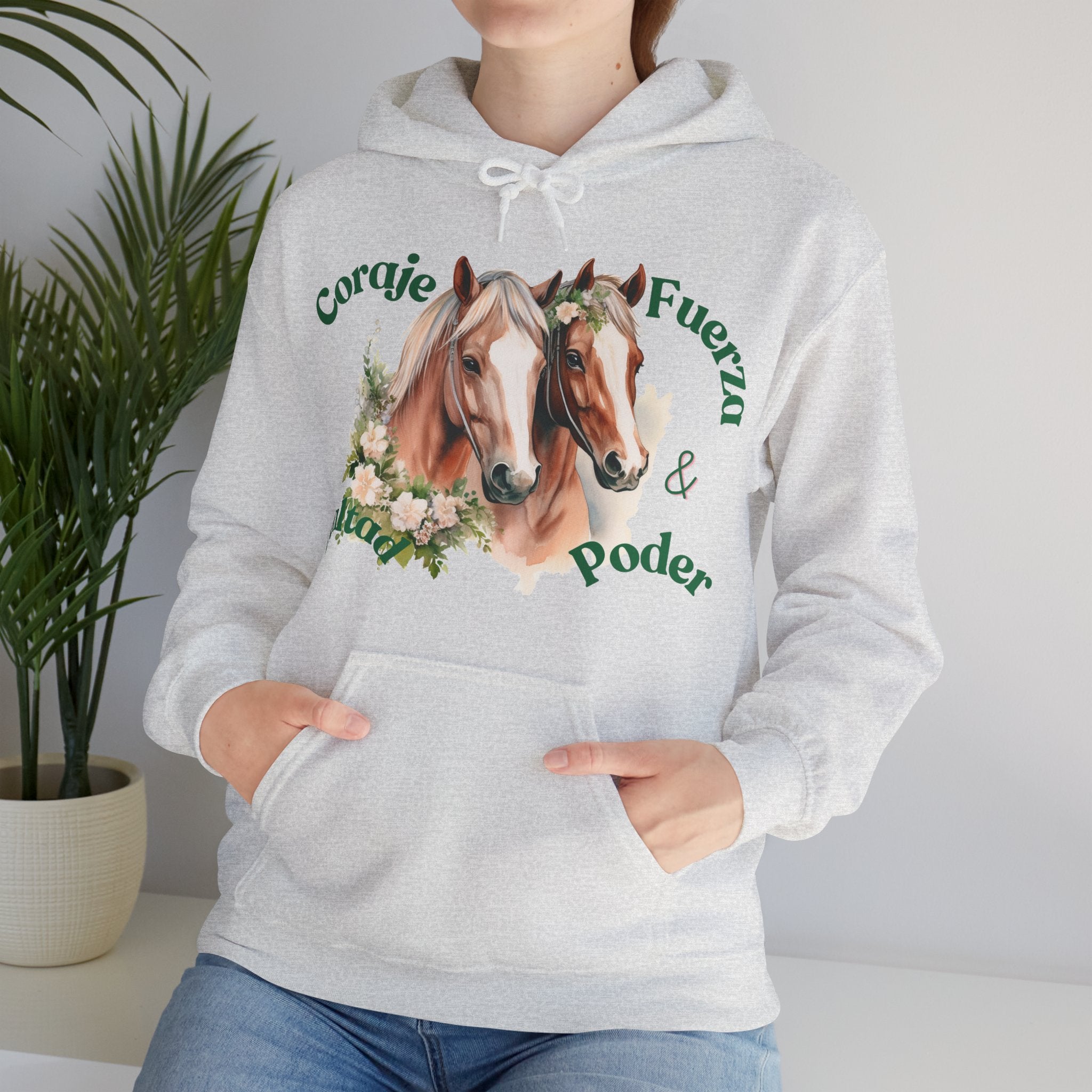 Equine Spirit Hooded Sweatshirt - Courage, Strength, Love, Gift for Horse Lovers, Cozy Wear, Equestrian Apparel, Motivational Sweatshirt