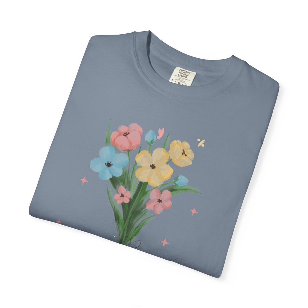 Flower Bouquet Unisex Garment-Dyed T-shirt, Spring Gift, Casual Wear, Floral Tee, Mother's Day Top, Gardening Shirt