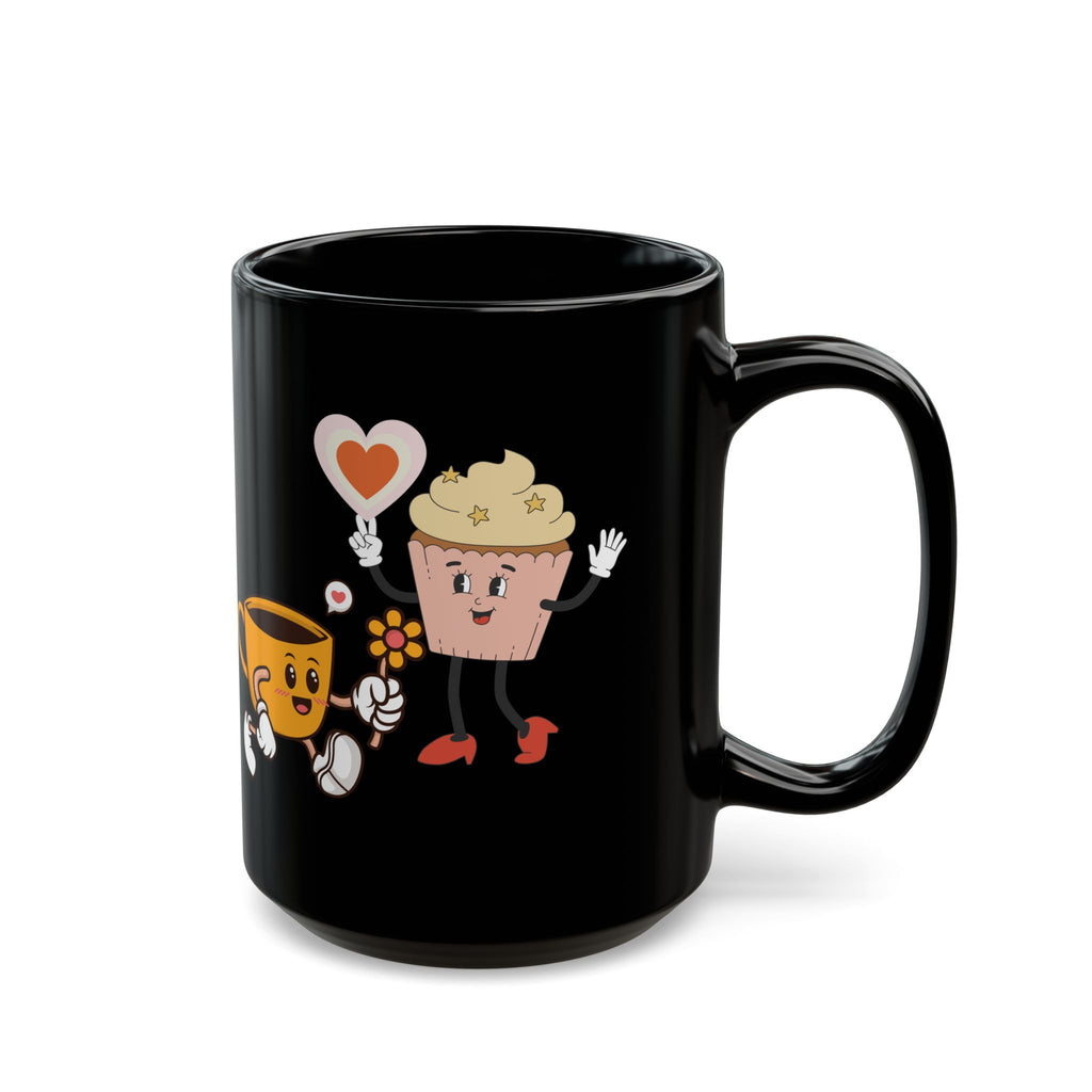 Cute Cup & Cupcake Love Mug — Whimsical Retro Coffee Gift (Black, 11oz/15oz)