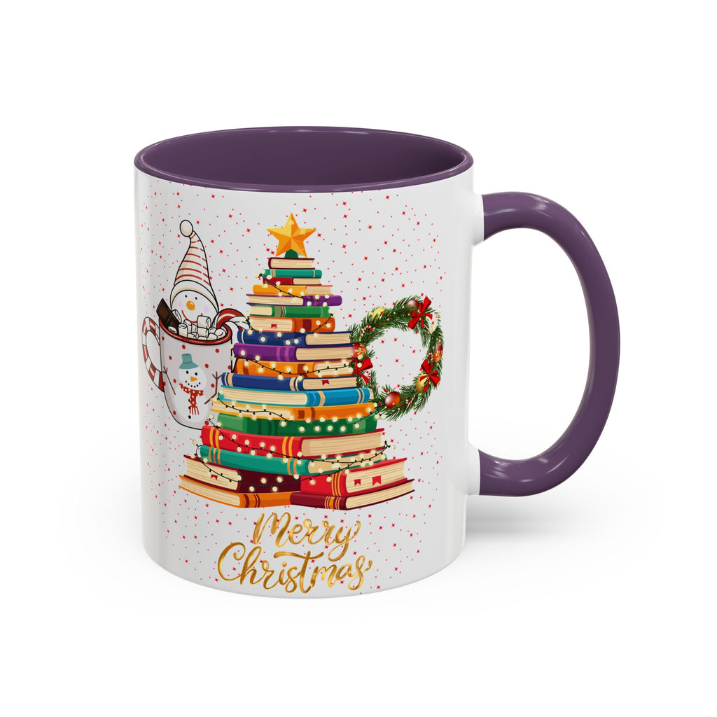 Christmas Book Tree Coffee Mug — Merry Christmas Accent Mug (11/15oz)