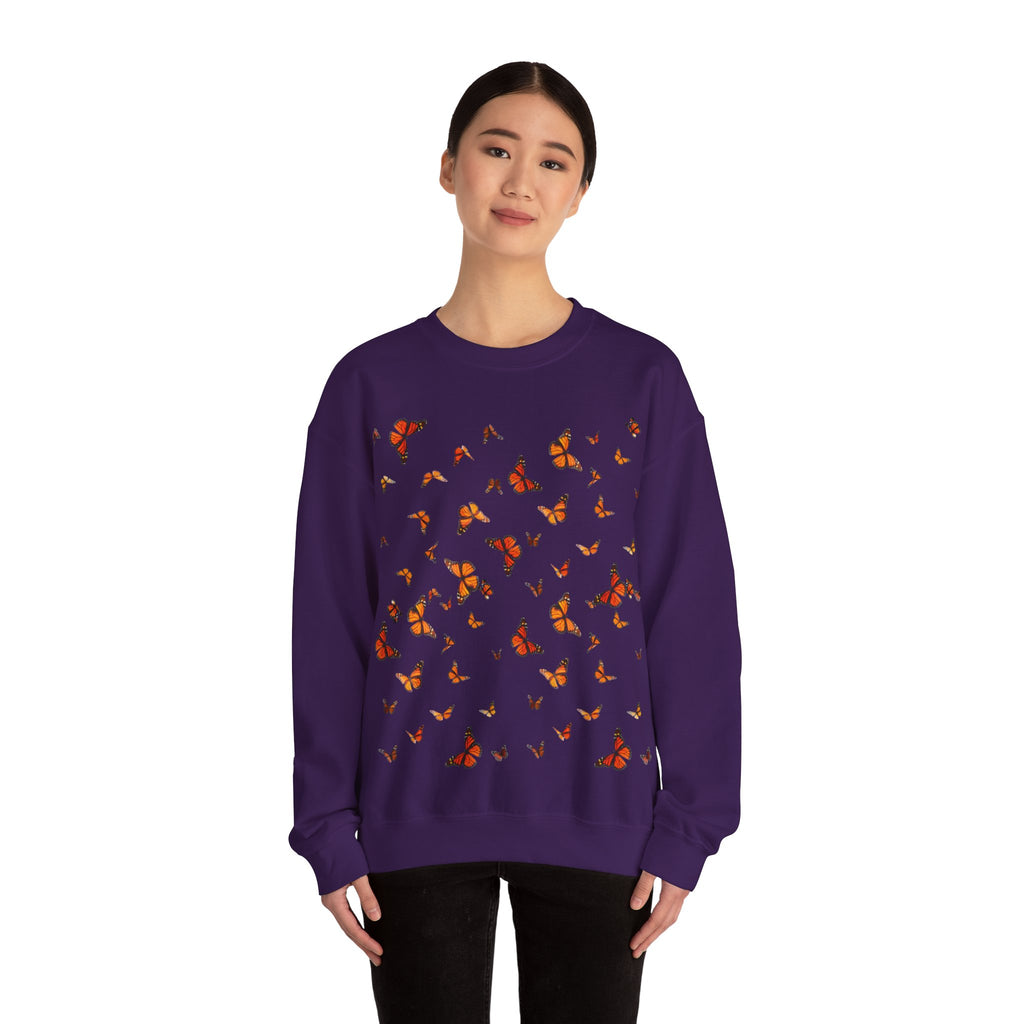 Butterfly Flock Crewneck Sweatshirt — Orange Monarchs Graphic
