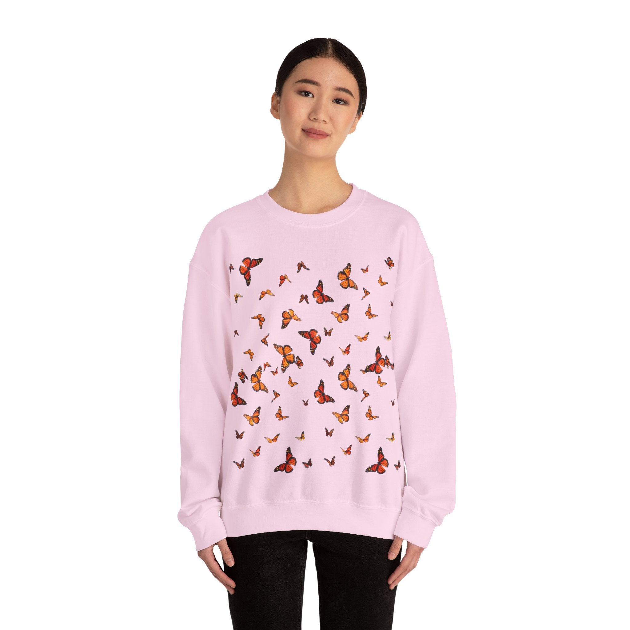 Butterfly Flock Crewneck Sweatshirt — Orange Monarchs Graphic