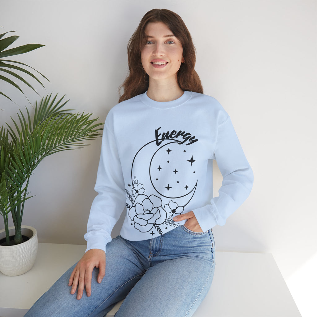Celestial Energy Sweatshirt, Moon and Flowers Crewneck, Cozy Unisex Top, Astrology Gift, Spiritual Apparel, Birthday Gift, Everyday Wear