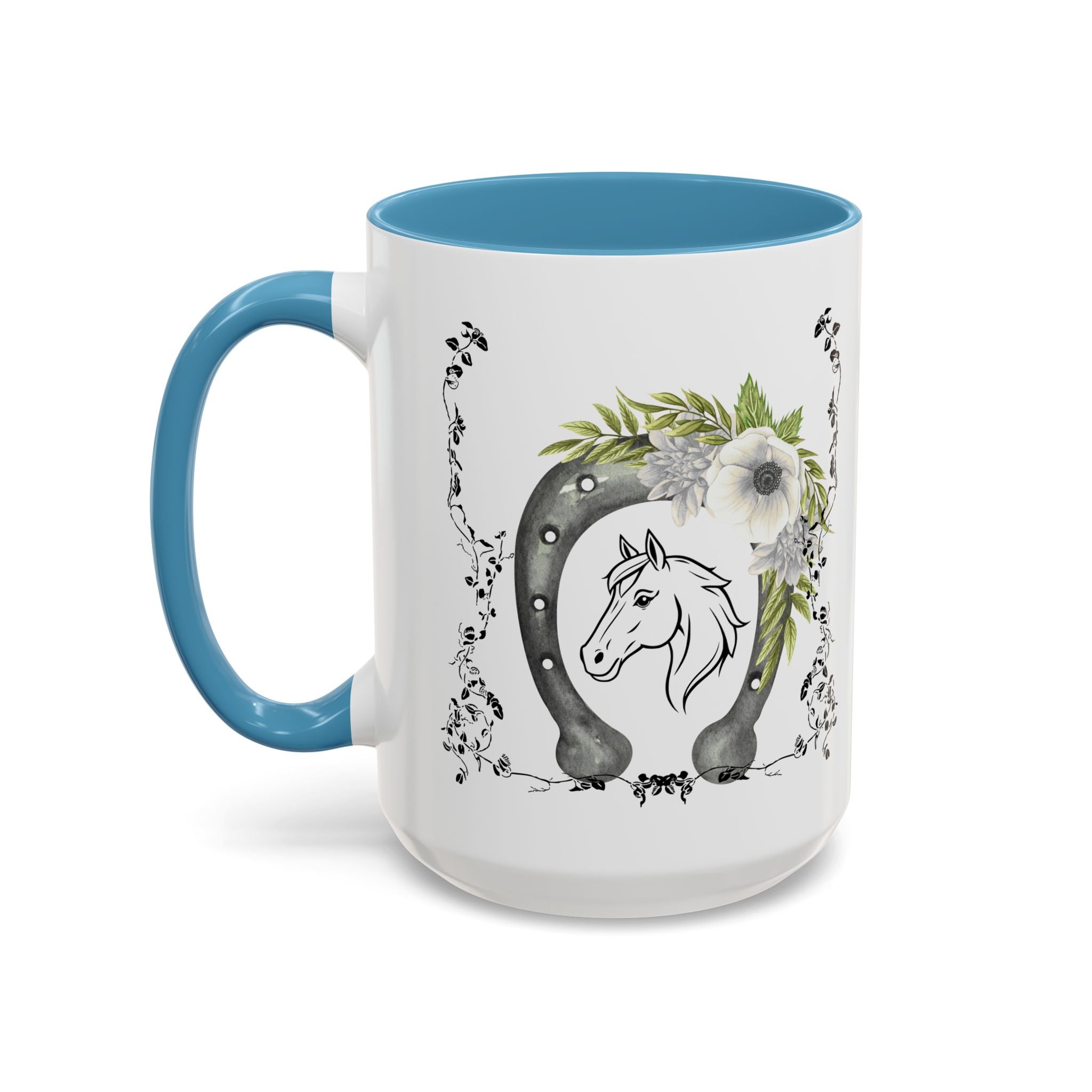 Personalized Floral Horseshoe Mug - Unique Gift for Horse Lovers, Cowgirl Theme, Farmhouse Decor, Wedding Favors, Custom Name Mug