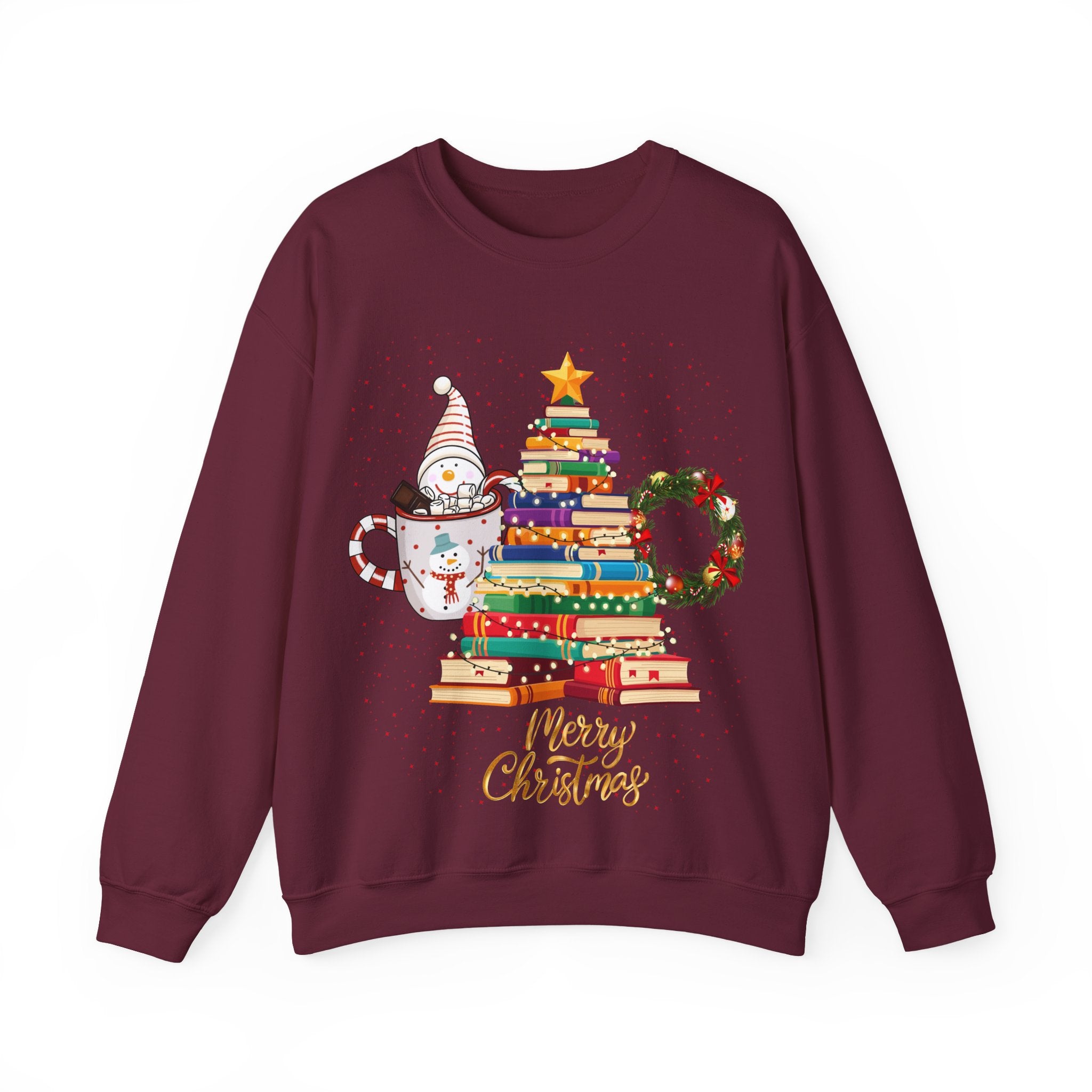 Merry Christmas Book Tree & Cat Crewneck Sweatshirt
