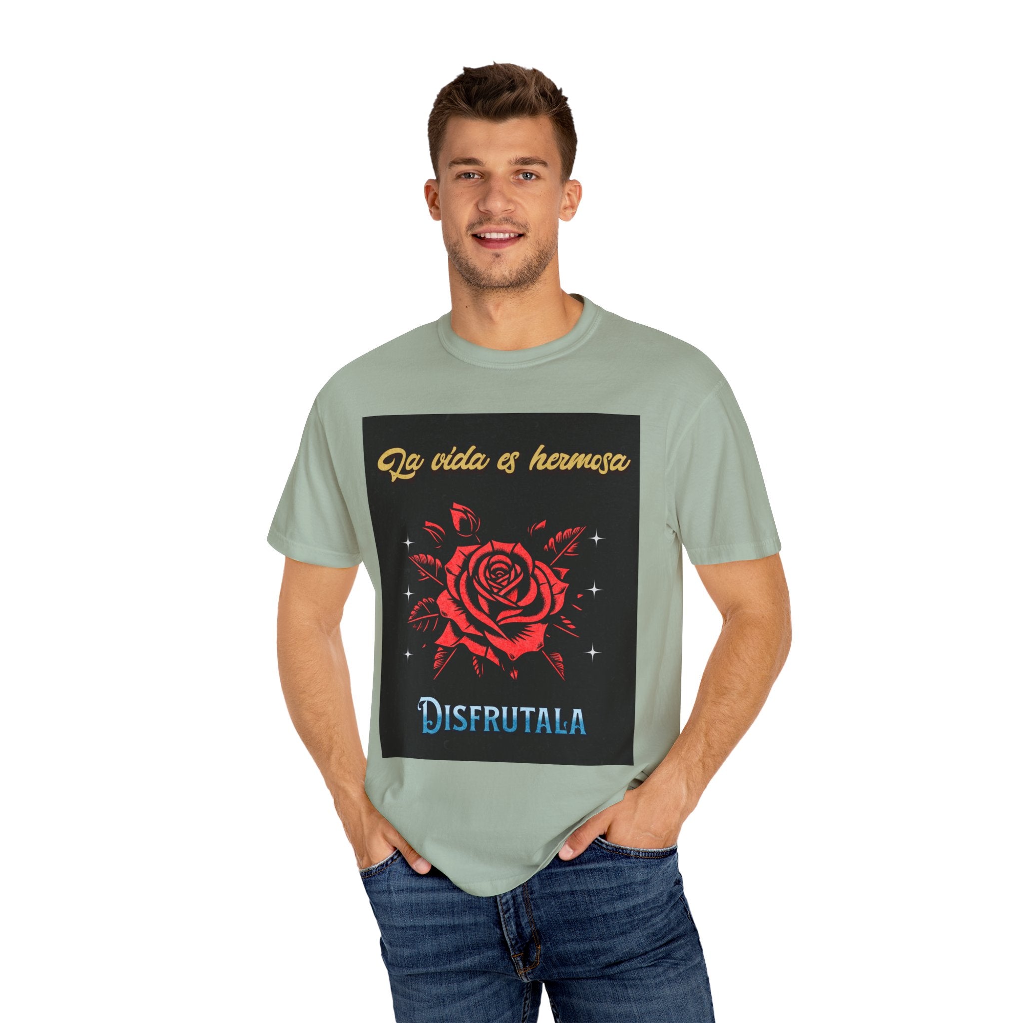Vibrant Graphic Tee - 'La Vida es Hermosa' Rose Design, Unisex Cotton T-shirt, Gift for Friends, Positive Vibes, Casual Wear, Summer Style