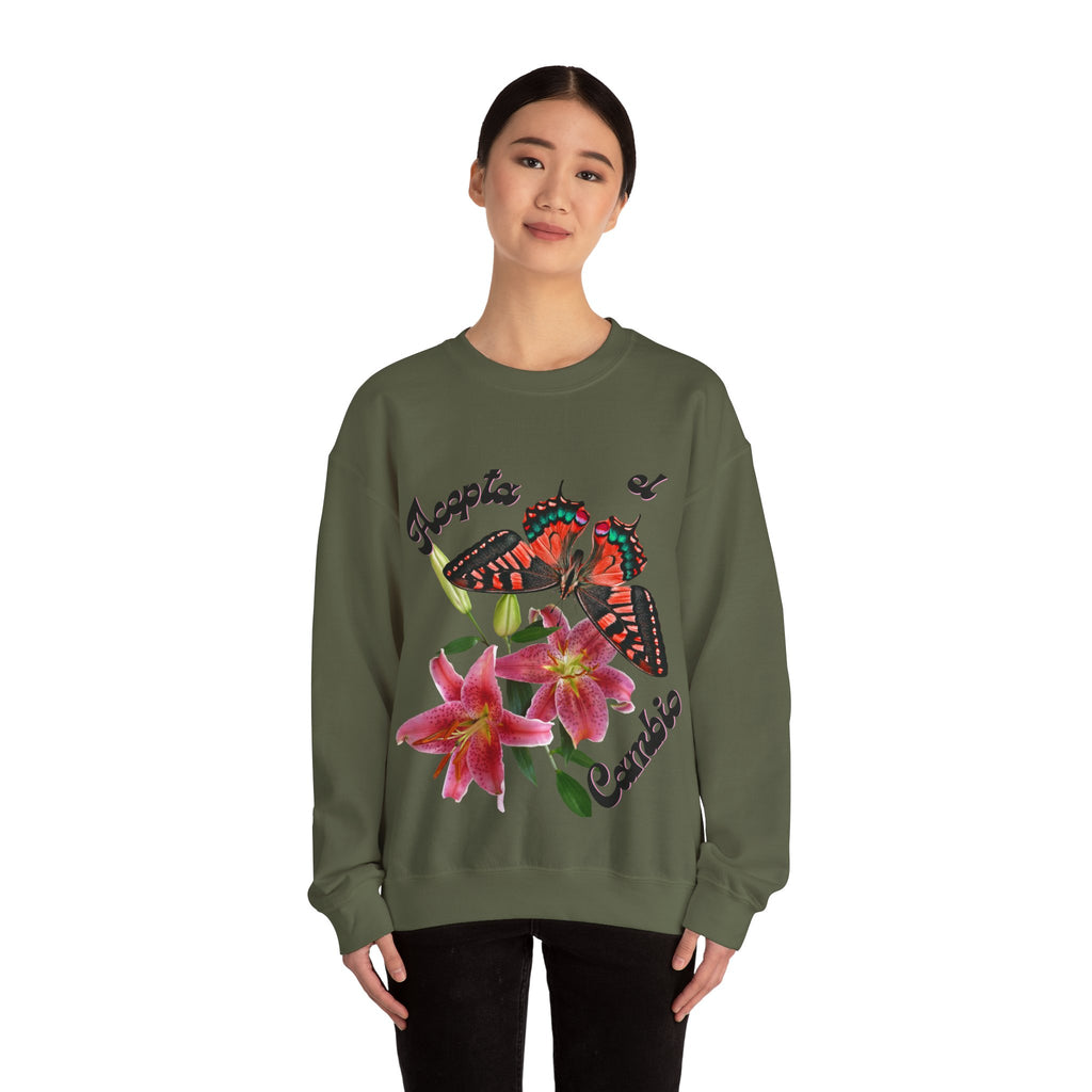 Butterfly & Floral Crewneck Sweatshirt - Accepta el Cambio, Cozy Fall Sweater, Gift for Nature Lovers, Inspirational Apparel, Unisex Fashion