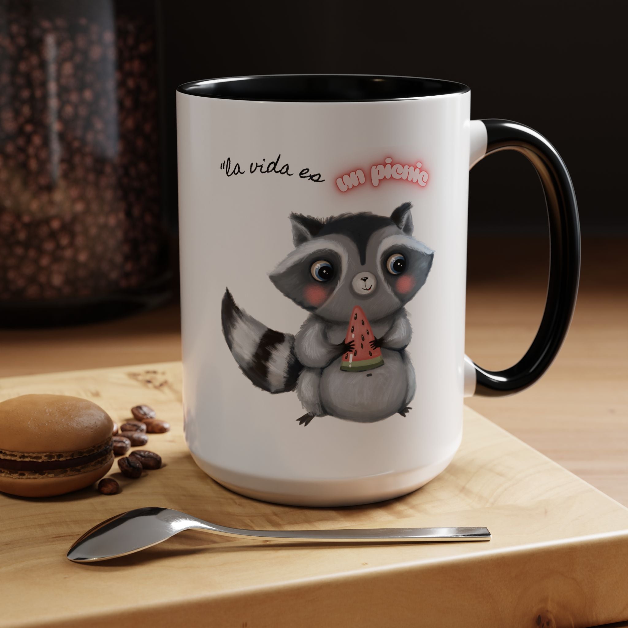 Raccoon-Themed Accent Coffee Mug | Cute Animal Mug for Home, Gift for Coffee Lovers, Nature Lovers, Birthday, Celebrate Life