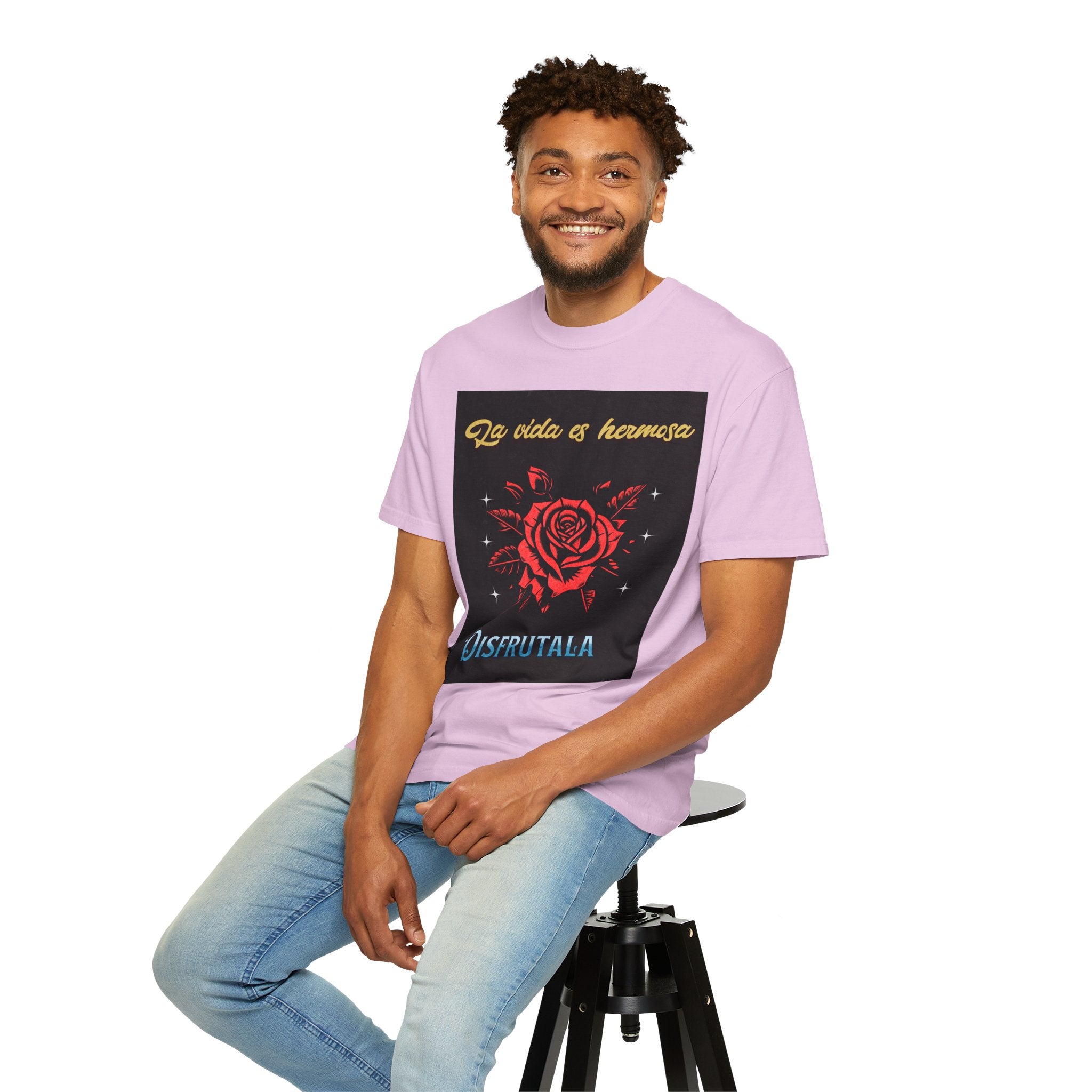 Vibrant Graphic Tee - 'La Vida es Hermosa' Rose Design, Unisex Cotton T-shirt, Gift for Friends, Positive Vibes, Casual Wear, Summer Style