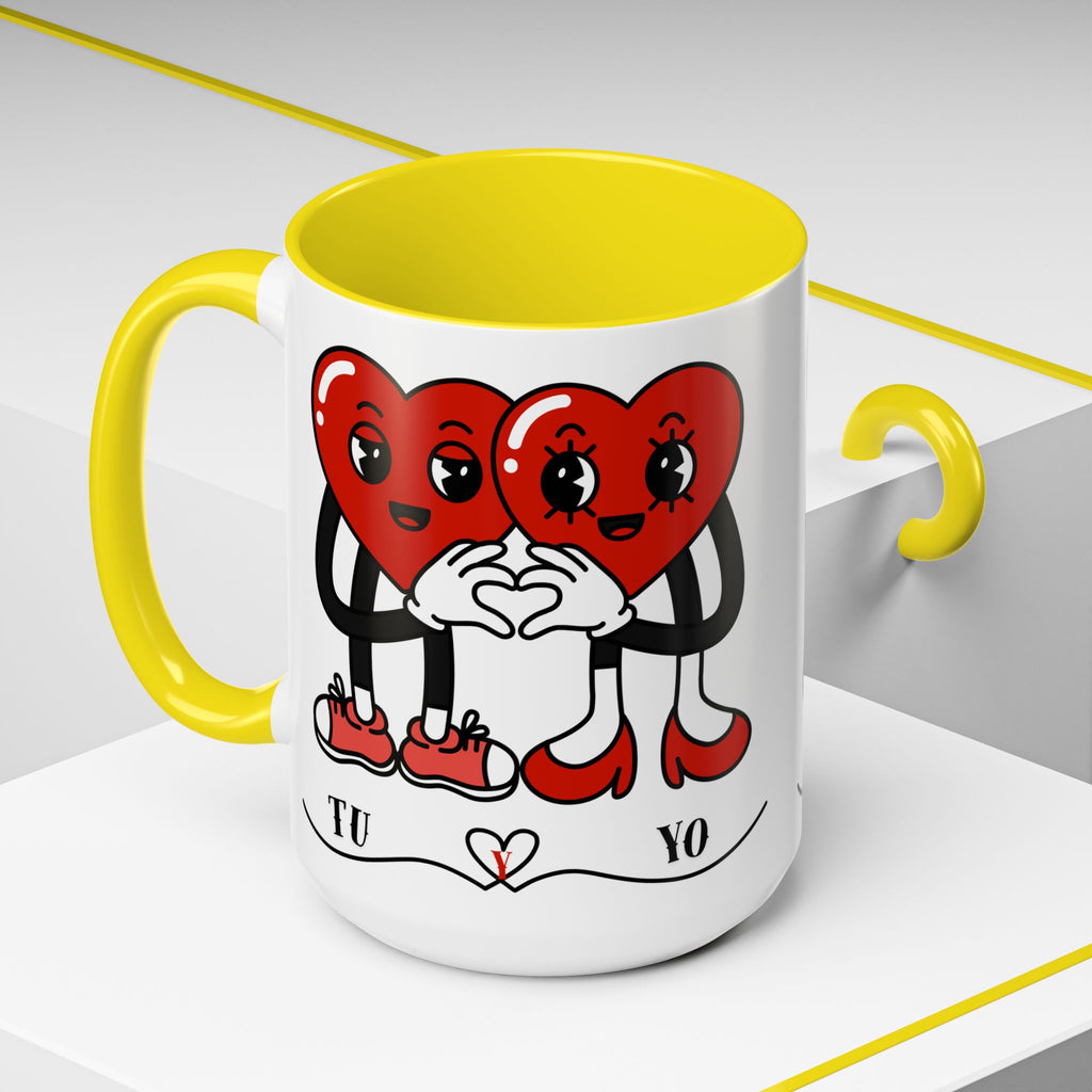 Valentine Heart Couple Coffee Mug – "Tu y Yo" Cute Romantic Accent Mug